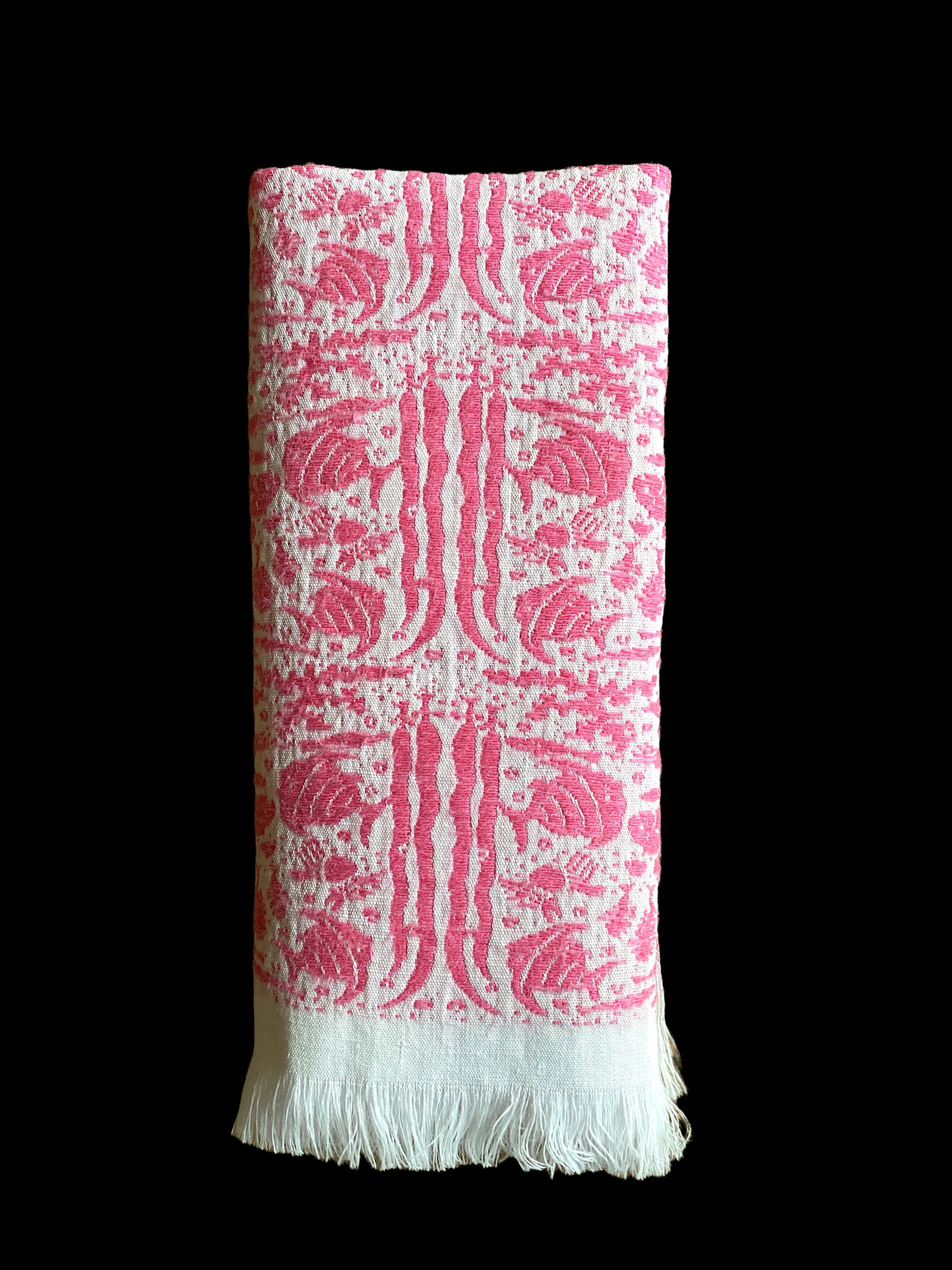 1950s Linen Pink and White Tropical Fish Print Placemats Cloth Napkins - Set of 8 - 7