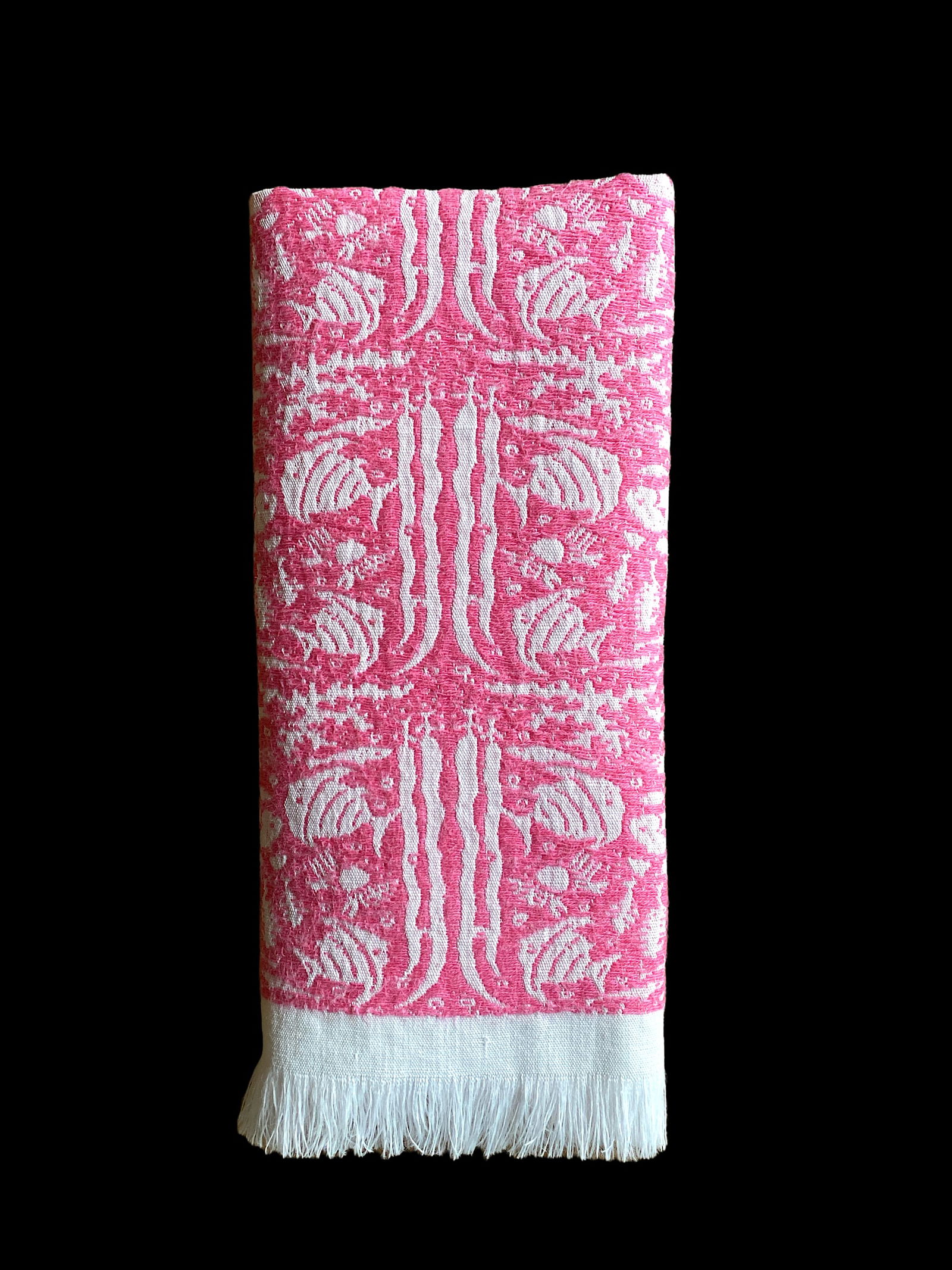 1950s Linen Pink and White Tropical Fish Print Placemats Cloth Napkins - Set of 8 - 8