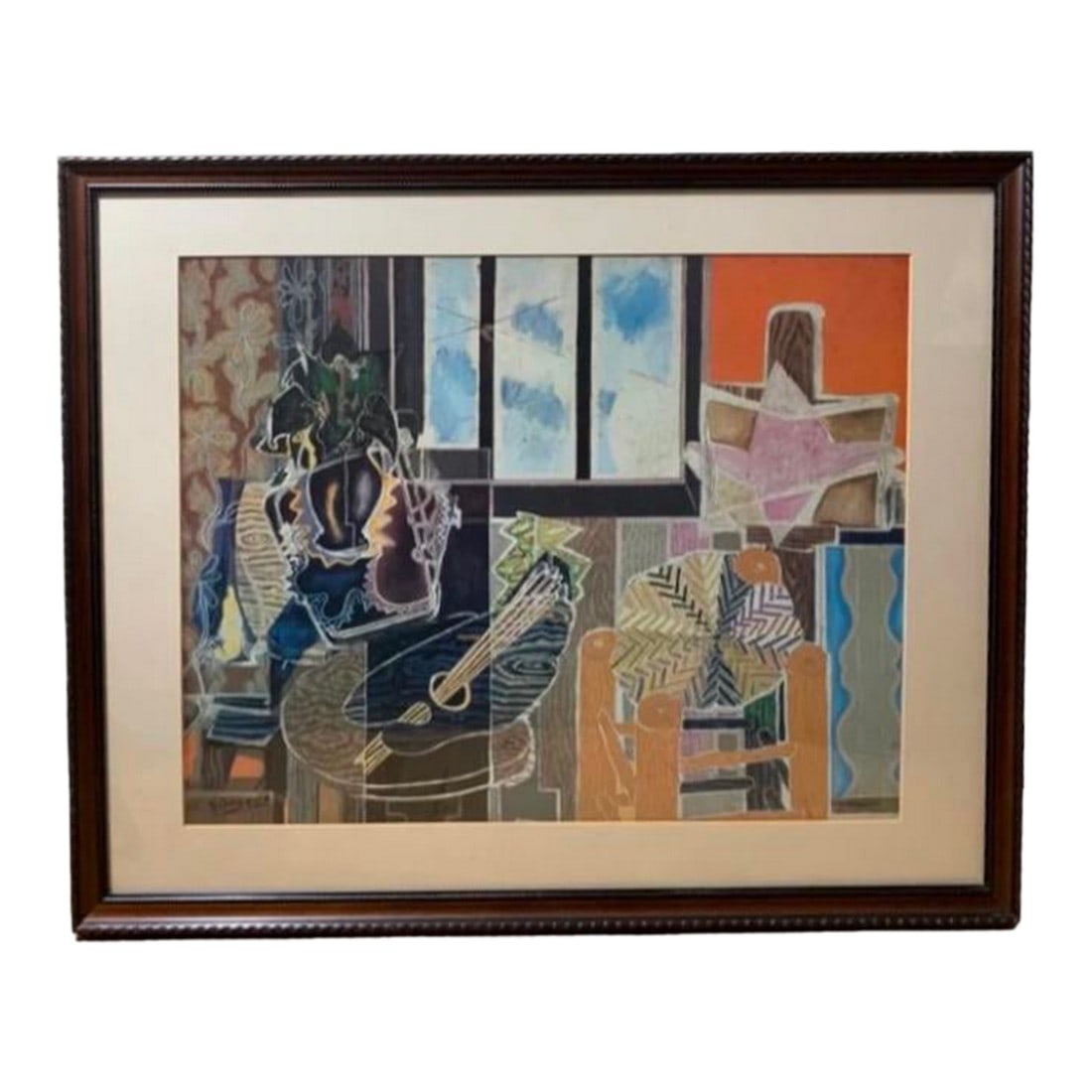 Late 20th Century "The Studio" Reproduction Print After Cubist Painter Georges Braque: This lithograph art print of "The Studio" (1939) is by French cubist painter Georges Braque. The original painting hangs in the Metropolitan Museum of Art. Beautiful antique frame. Excellent condition