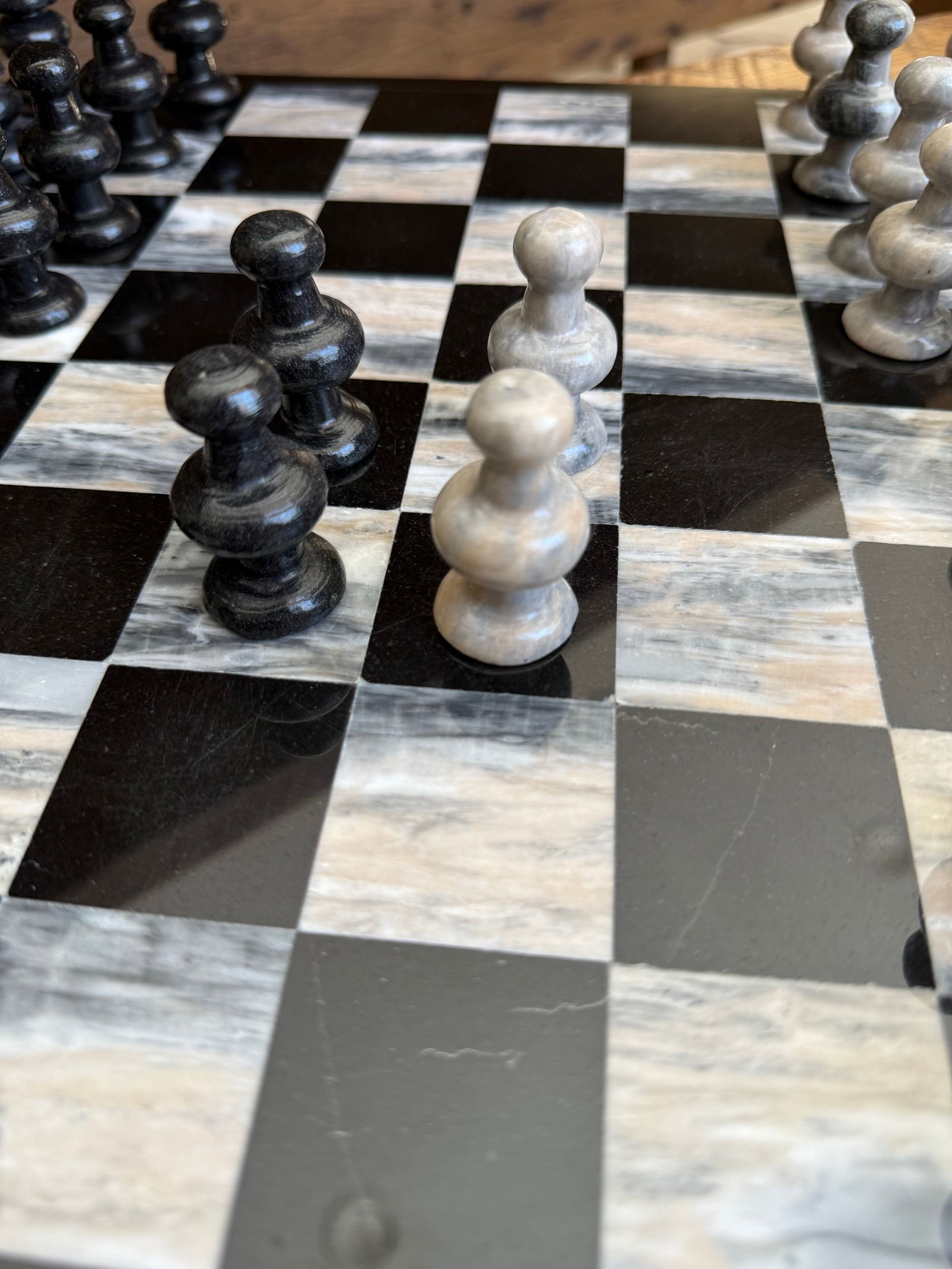 1970's Marble Chess Game Set Black and Gray Onyx - 33 Pieces - 3