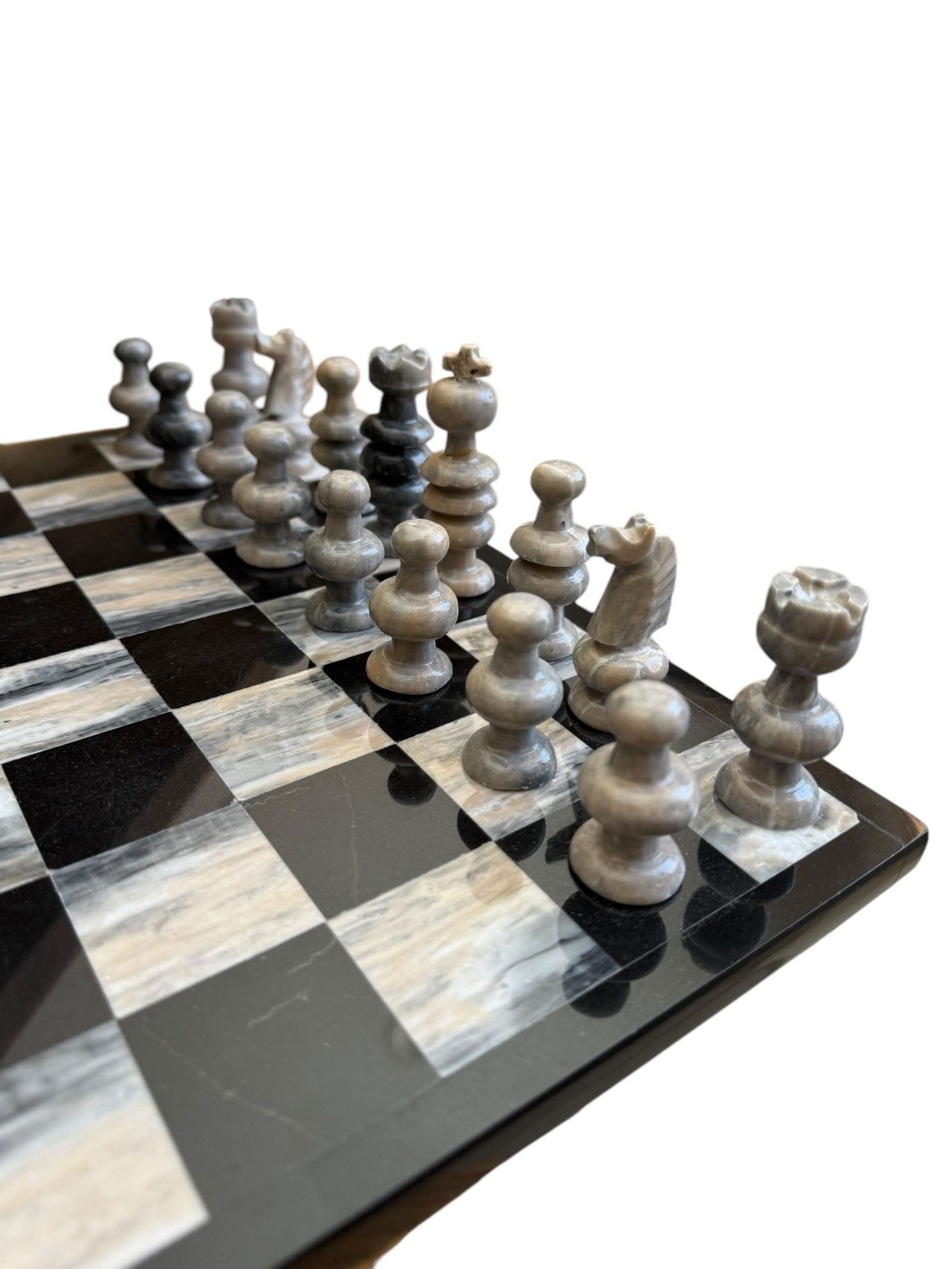 1970's Marble Chess Game Set Black and Gray Onyx - 33 Pieces - 6