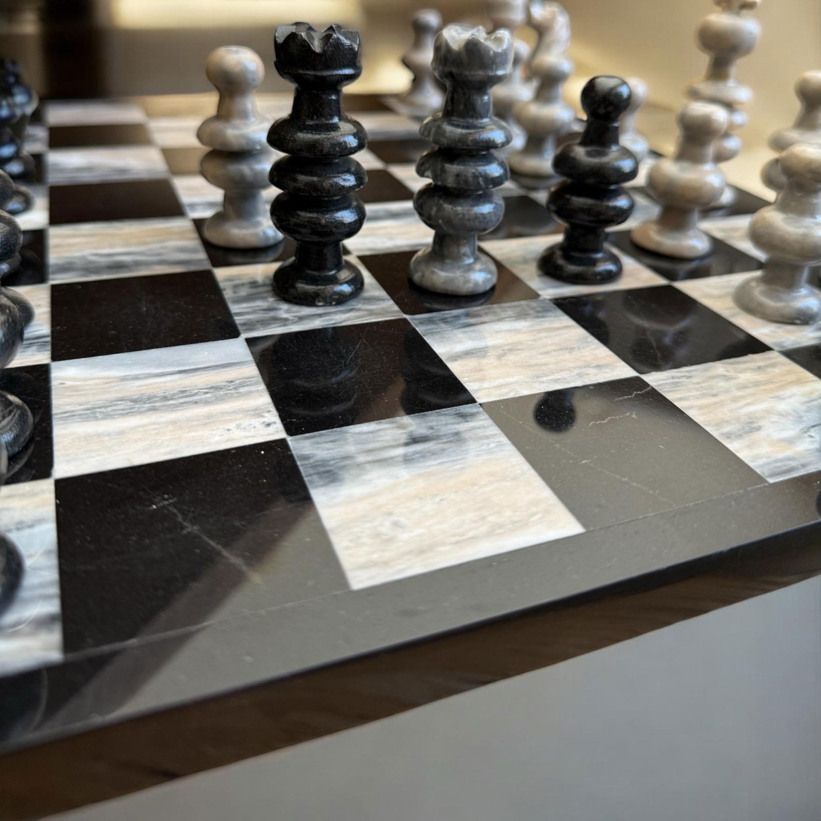 1970's Marble Chess Game Set Black and Gray Onyx - 33 Pieces - 9