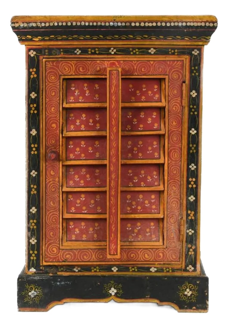 Hand-Painted Indian Rasamanjari Series Cabinet: This exquisite Hand-Painted Indian Rasamanjari Series Cabinet is a remarkable blend of function and artistry. Showcasing intricate hand-painted depictions inspired by the Rasamanjari series, a