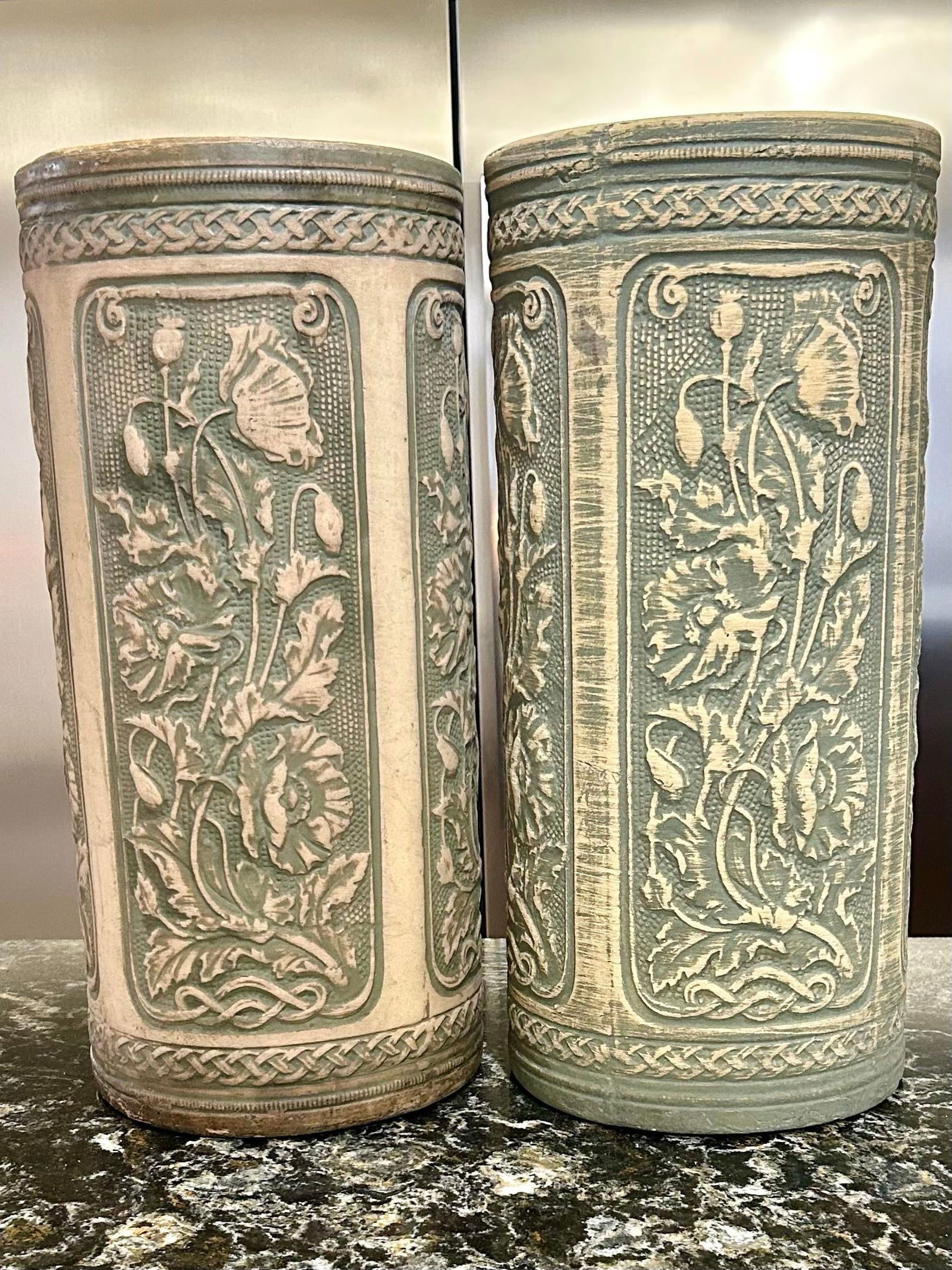 A Pair Of, Robinson Ransbottom 1926 Art Nouveau, Victorian, Luxor Antique, Blue Poppy Patterned Pott - 4