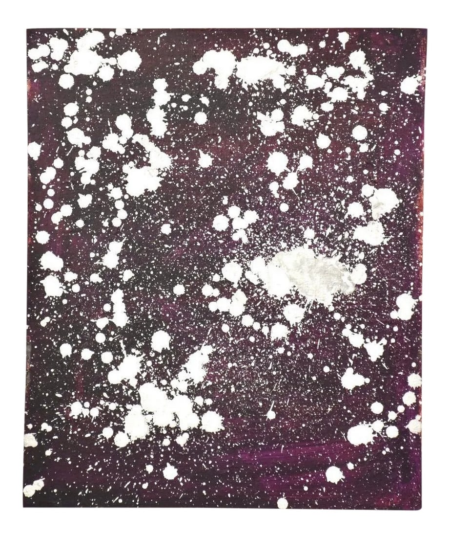 Dottie Katz Abstract Painting on Canvas: Abstract painting by Dottie Katz in a rich deep purple and silver dot acrylic paint. 20" wide. 24" tall. Condition: Alterations: Original Condition Unaltered Imperfections: Some Imperfections
