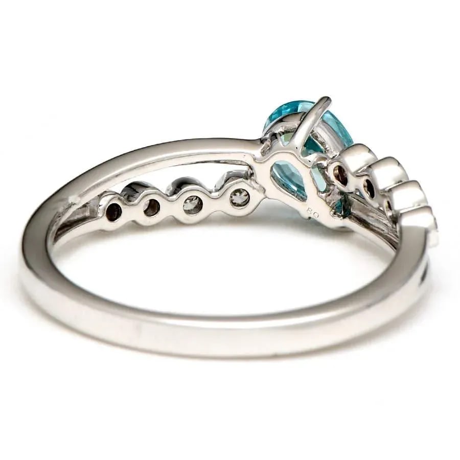 14KW Blue Zircon(.91) & Diamond(.10) Ring - 2