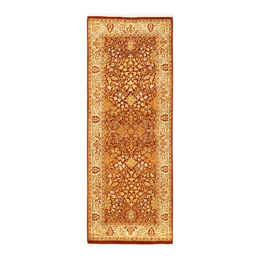 Mogul, One-of-a-Kind Hand-Knotted Runner Rug - Orange, 2' 7" x 6' 6": With understated palettes and allover designs, the rugs in the Mogul Collection will bring timeless sophistication to any room. Influenced by a spectrum of Turkish, Indian, and Persian designs, the ar