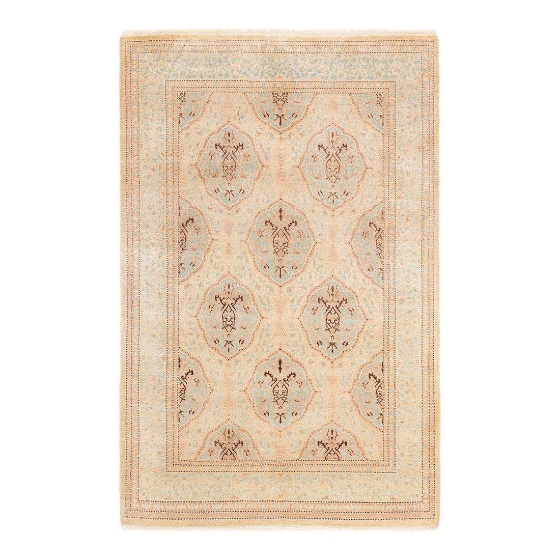 Mogul, One-of-a-Kind Hand-Knotted Area Rug - Ivory, 4' 1" x 6' 3": With understated palettes and allover designs, the rugs in the Mogul Collection will bring timeless sophistication to any room. Influenced by a spectrum of Turkish, Indian, and Persian designs, the