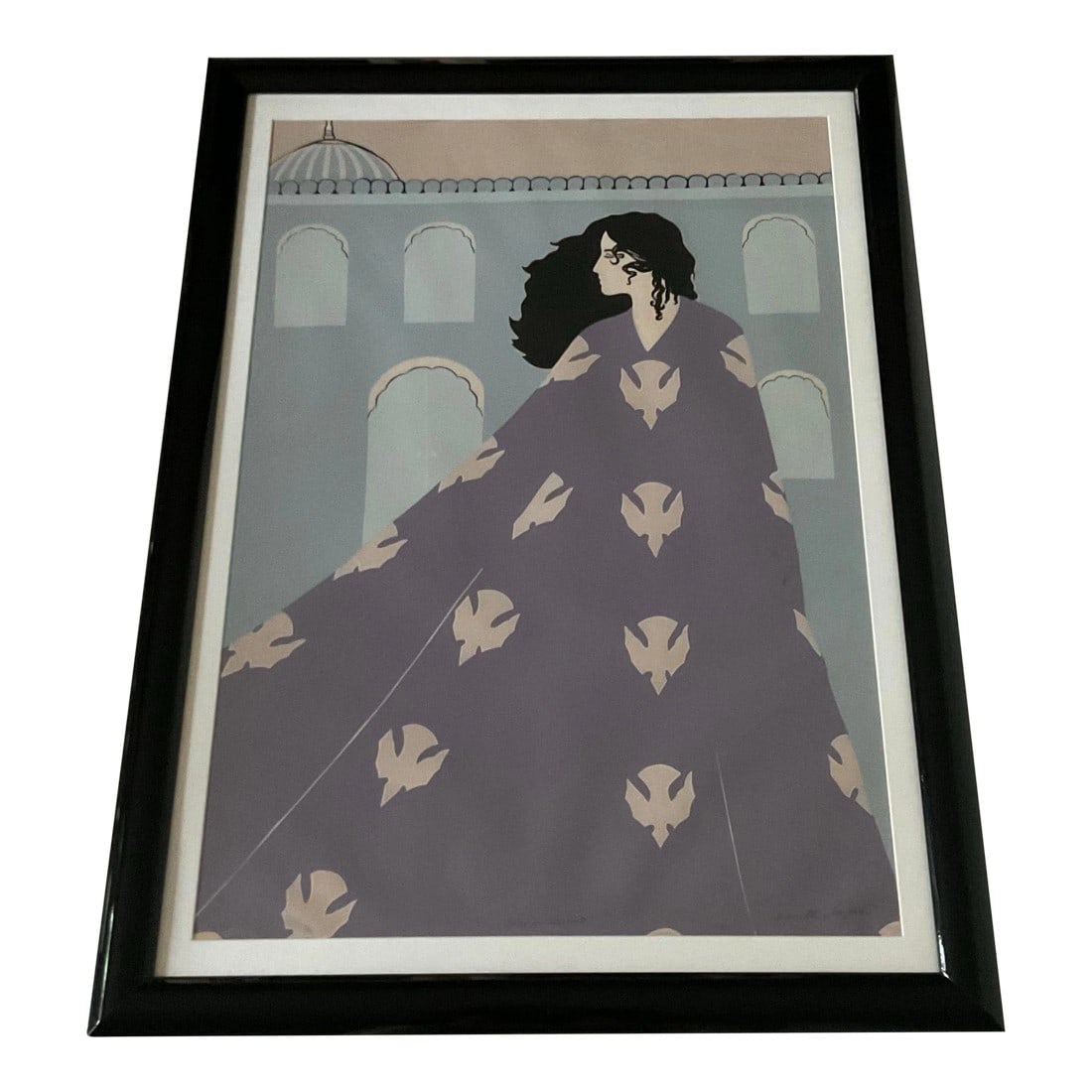 Vintage "˜Lady in Waiting' Art Lithograph Pencil Artist Signed, Titled, Numbered 12/500, Framed: Lithograph wall art titled "˜Lady In Waiting', numbered 12/500 and signed in pencil by artist in a black lacquer frame and matted under glass, from the late 1960's to early 1970's. Ready to be