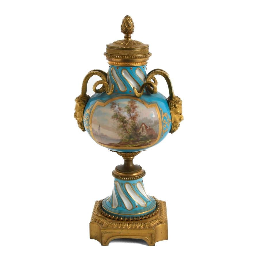 19th Century Sèvres-Style Hand-Painted Gilt Bronze and Porcelain Urn - 4