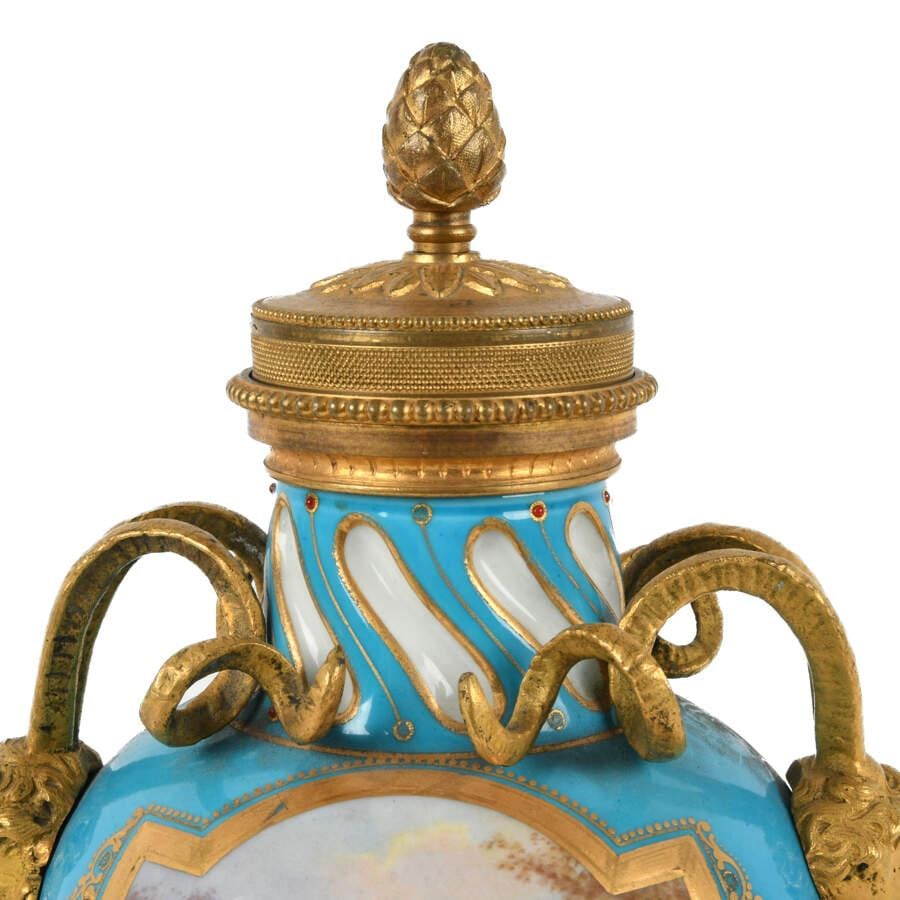 19th Century Sèvres-Style Hand-Painted Gilt Bronze and Porcelain Urn - 6