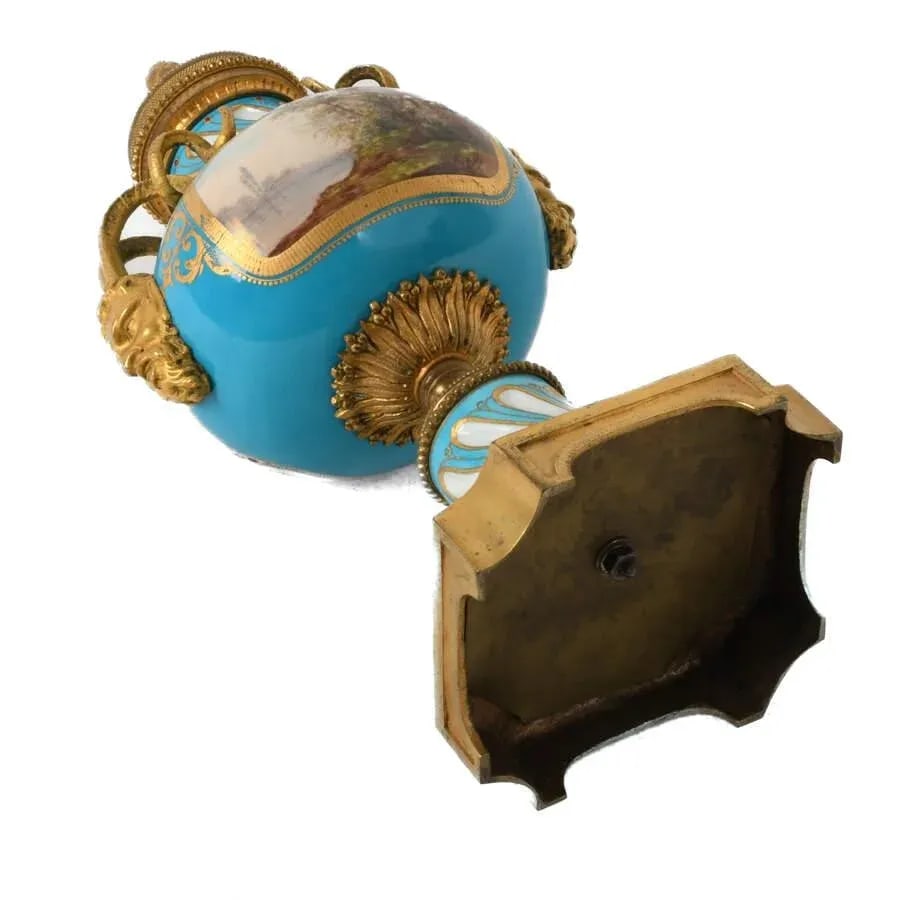 19th Century Sèvres-Style Hand-Painted Gilt Bronze and Porcelain Urn - 8
