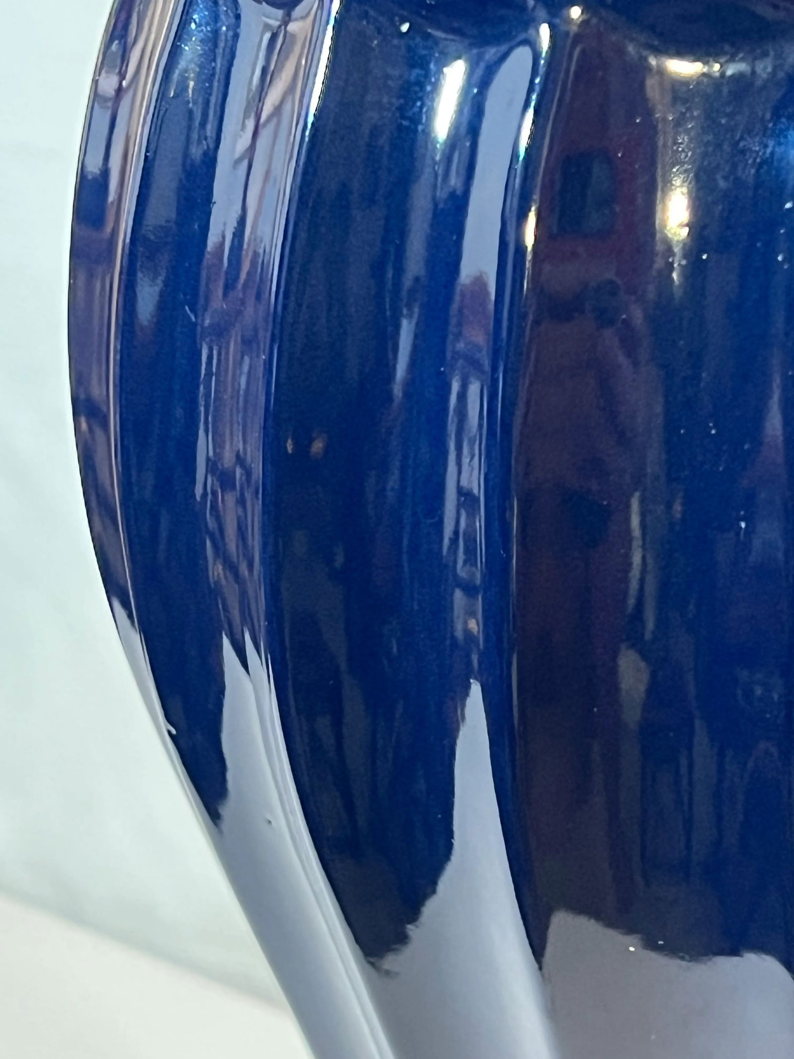 Vintage Hollywood Regency Cobalt Blue Fluted Ginger Jar Table Lamp on Brass Stand - 6