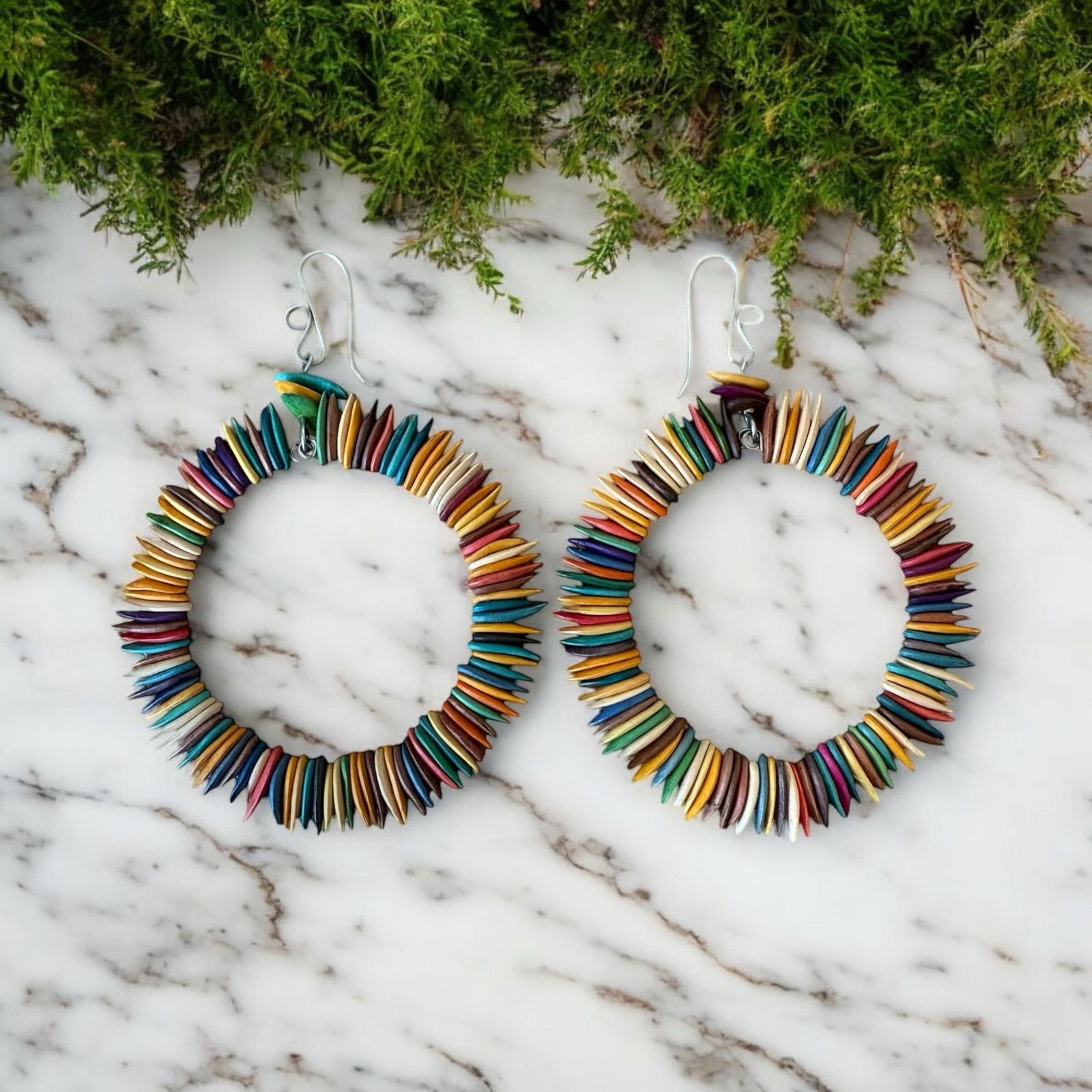 Organic Multi-Color Seeded Hoop Earrings, A Pair - 2