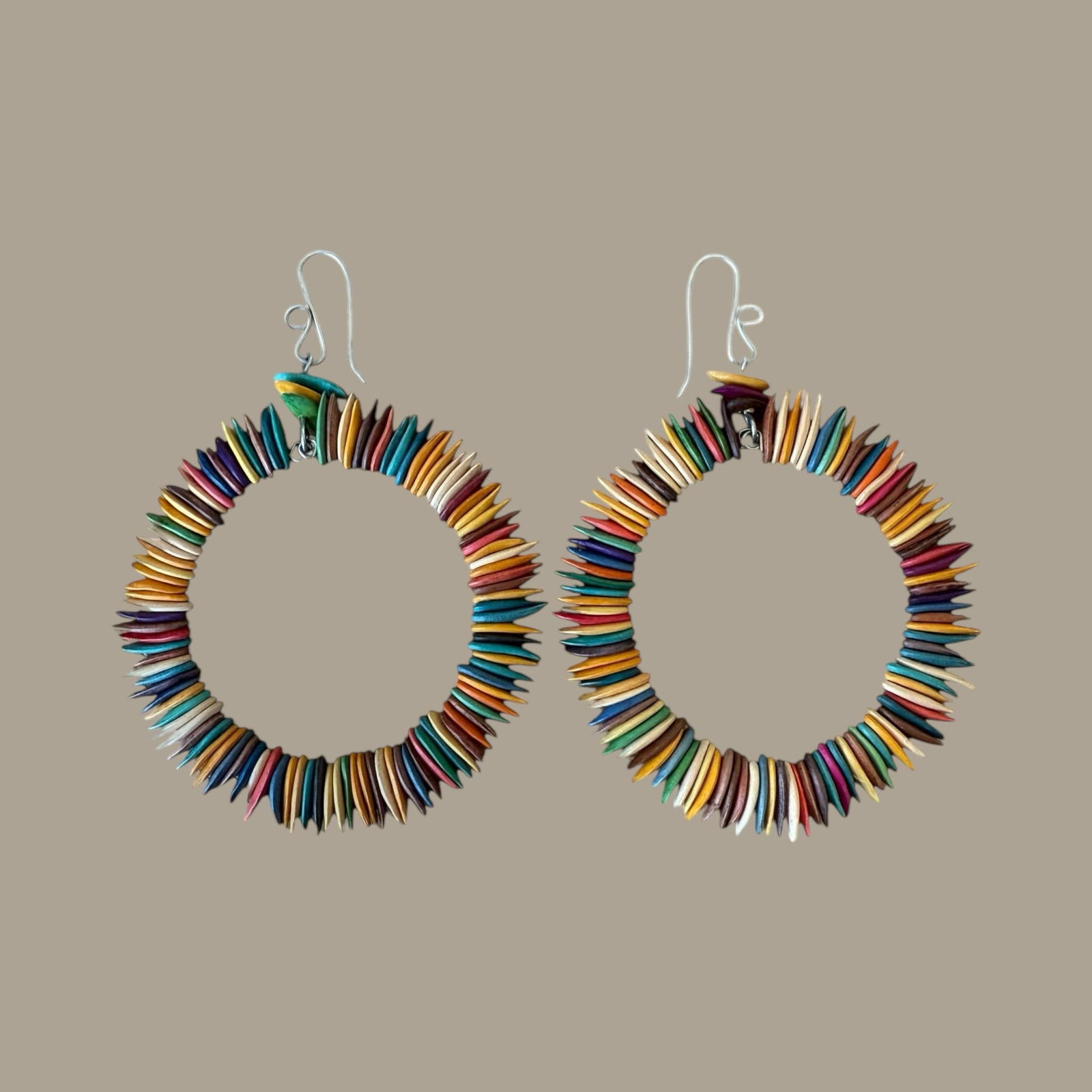 Organic Multi-Color Seeded Hoop Earrings, A Pair - 4