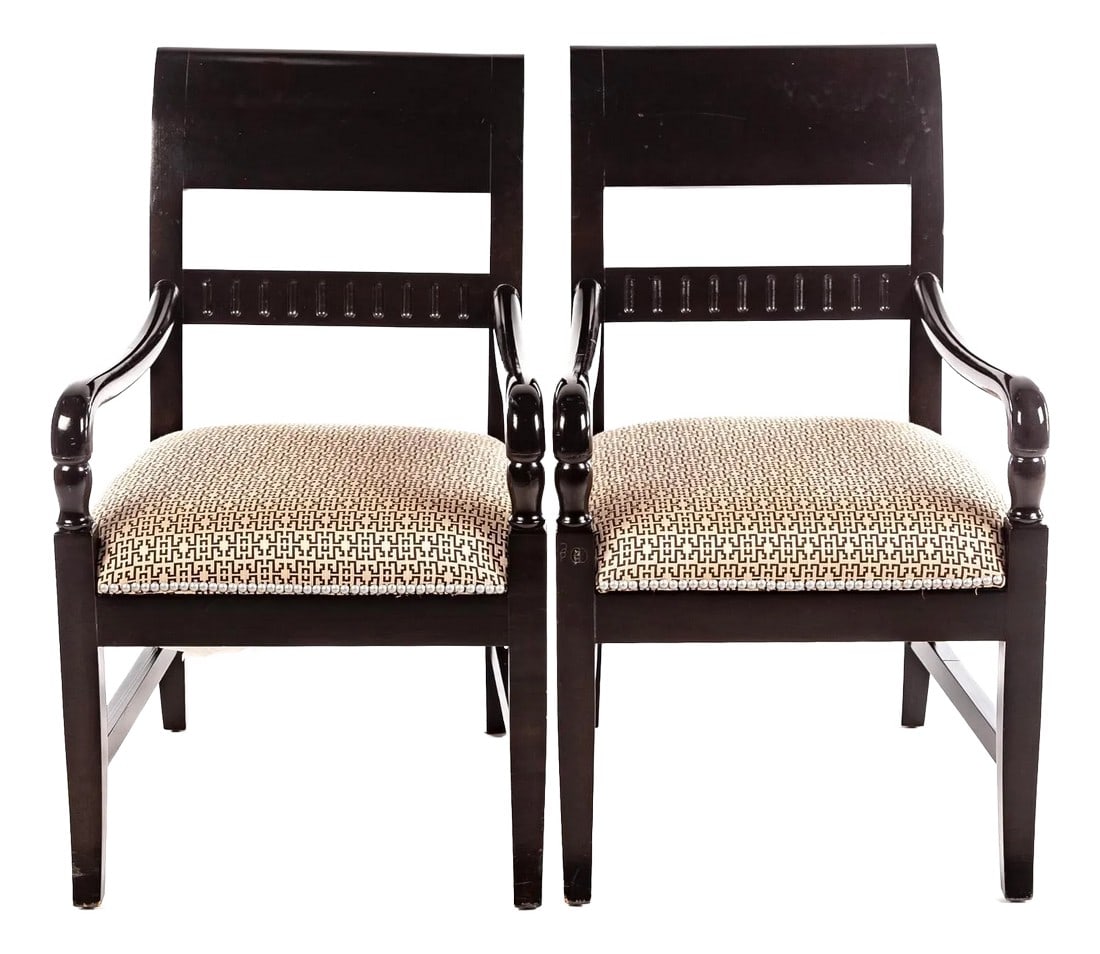 Vintage Upholstered Black Ebonized Wooden Armchairs, a Pair (1 of 6)