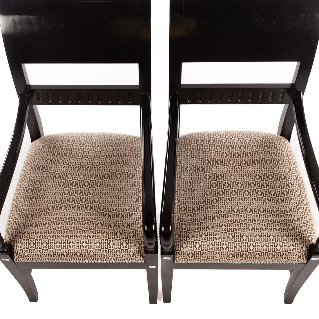 Vintage Upholstered Black Ebonized Wooden Armchairs, a Pair - 4
