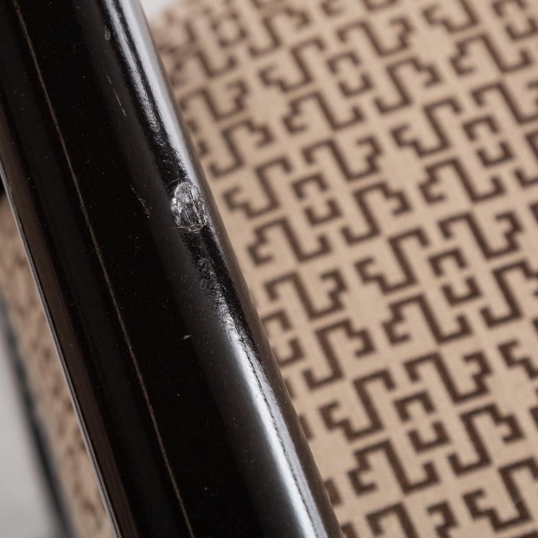 Vintage Upholstered Black Ebonized Wooden Armchairs, a Pair - 5