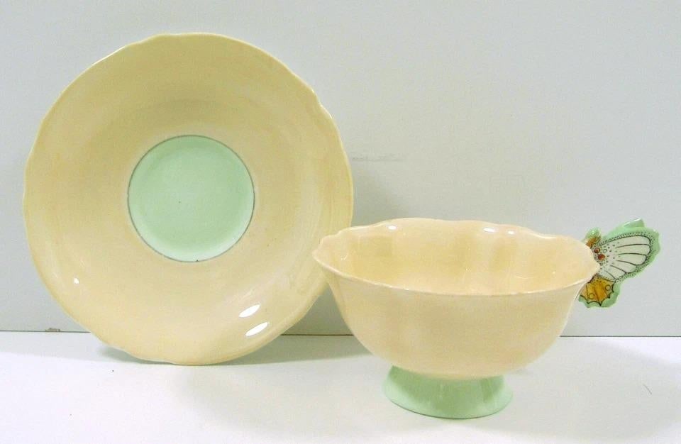 1940s Paragon Peach and Green Butterfly Handle Teacup and Saucer - 2