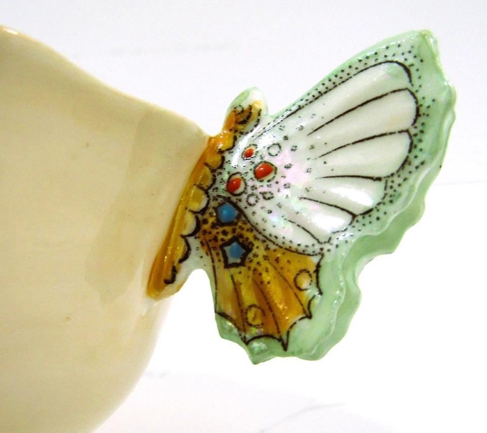 1940s Paragon Peach and Green Butterfly Handle Teacup and Saucer - 3