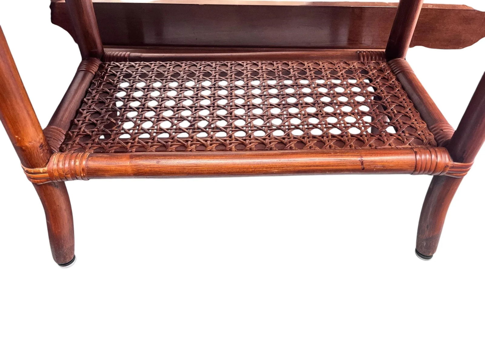 1980s Bombay Company Side Table With Hidden Drawer and Lower Caned Shelf. - 10