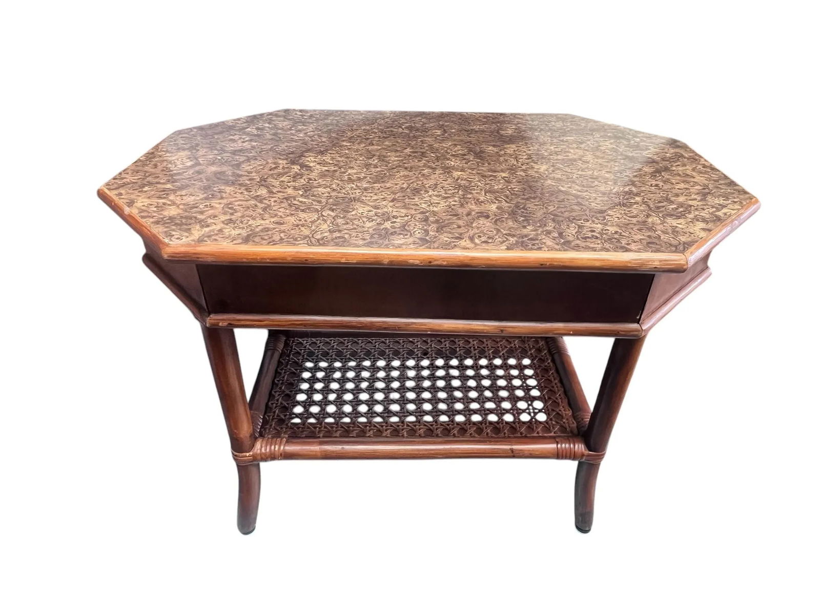 1980s Bombay Company Side Table With Hidden Drawer and Lower Caned Shelf. - 2