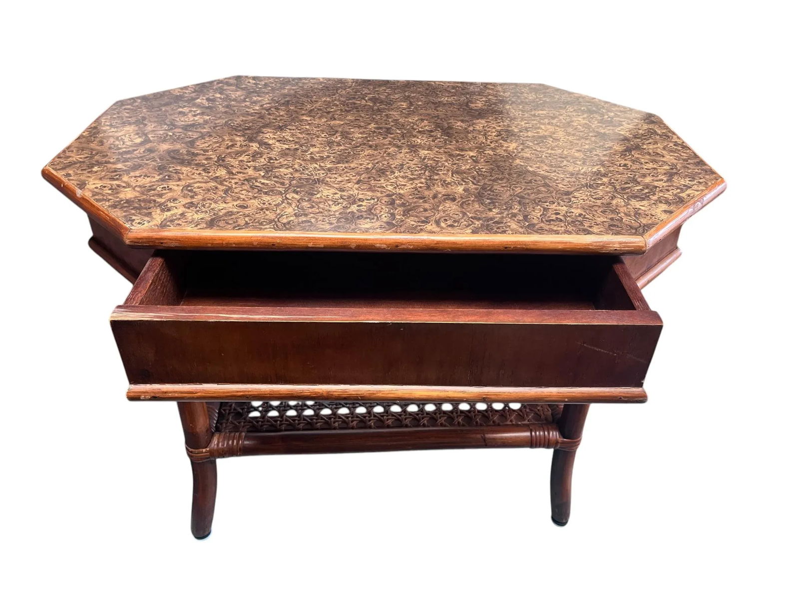 1980s Bombay Company Side Table With Hidden Drawer and Lower Caned Shelf. - 3