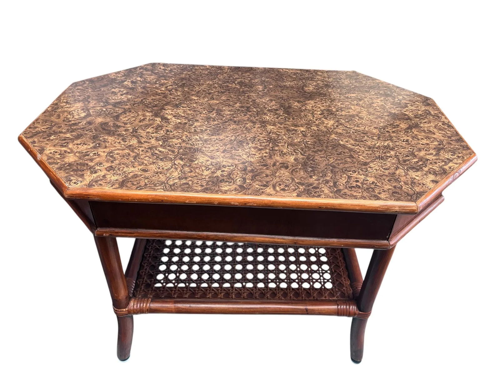 1980s Bombay Company Side Table With Hidden Drawer and Lower Caned Shelf. - 4