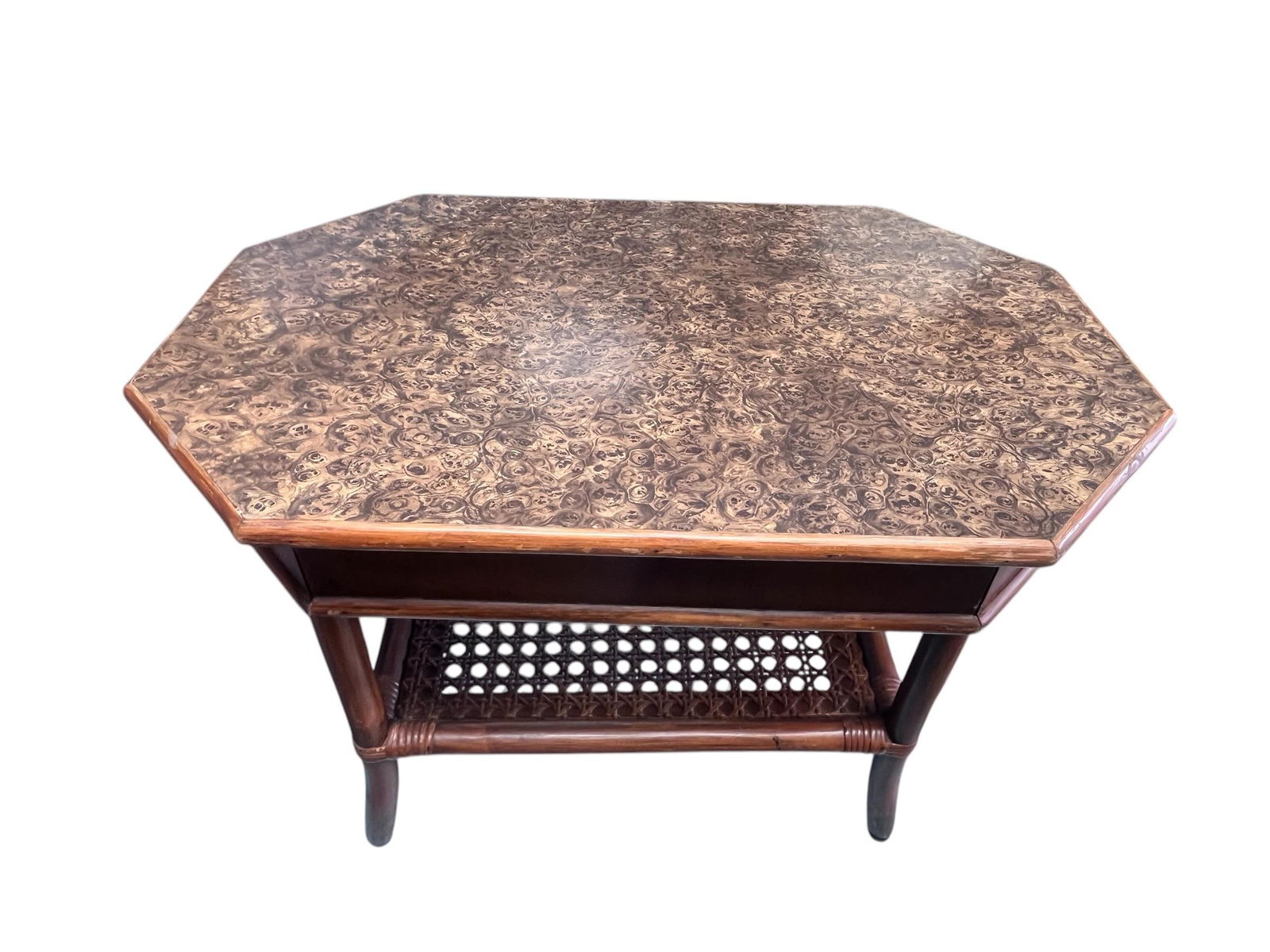 1980s Bombay Company Side Table With Hidden Drawer and Lower Caned Shelf. - 5