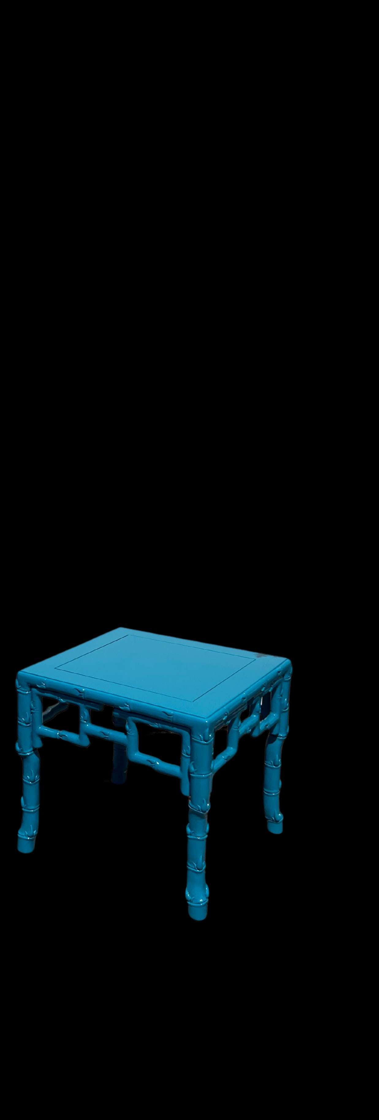 Faux Bamboo Rosewood Side Table in High-Gloss Peacock Blue - 2