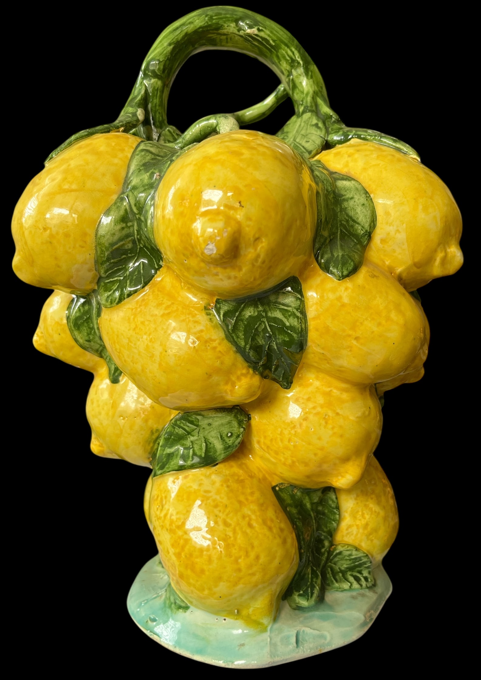 1960s Spanish Majolica Lemons Hand Painted "Botijo" Pitcher Earthenware Water Jug - 3