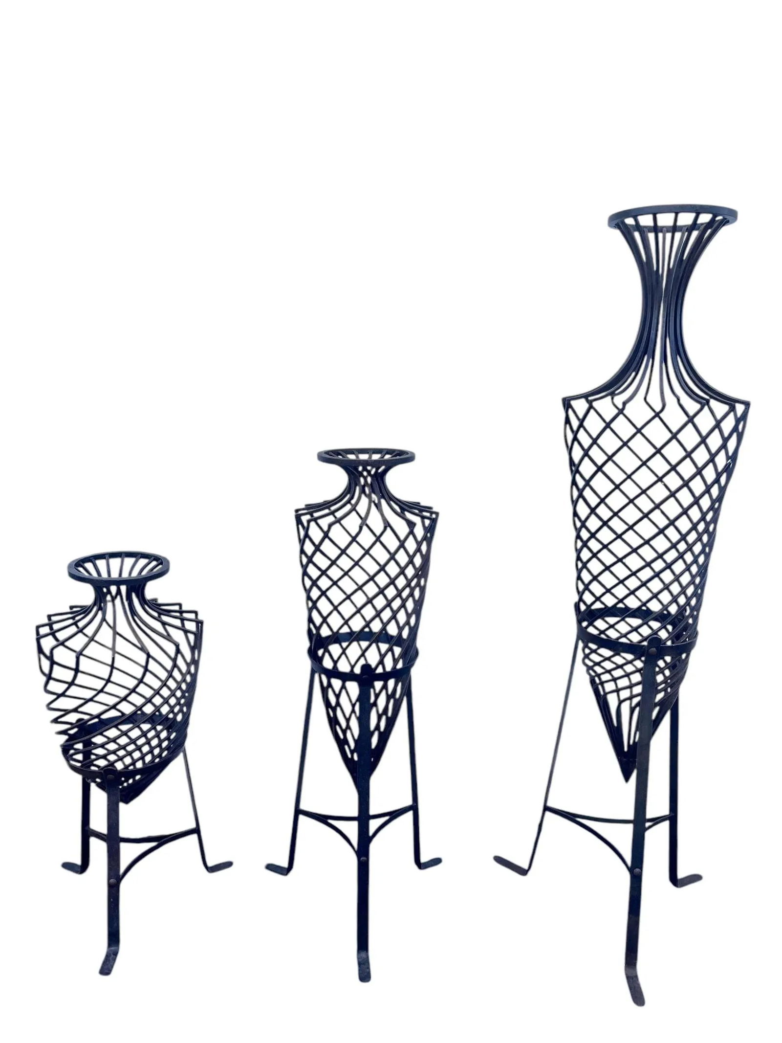 1980s Hand-Forged Wrought Iron Torpedo Urns- Set of 3 - 2