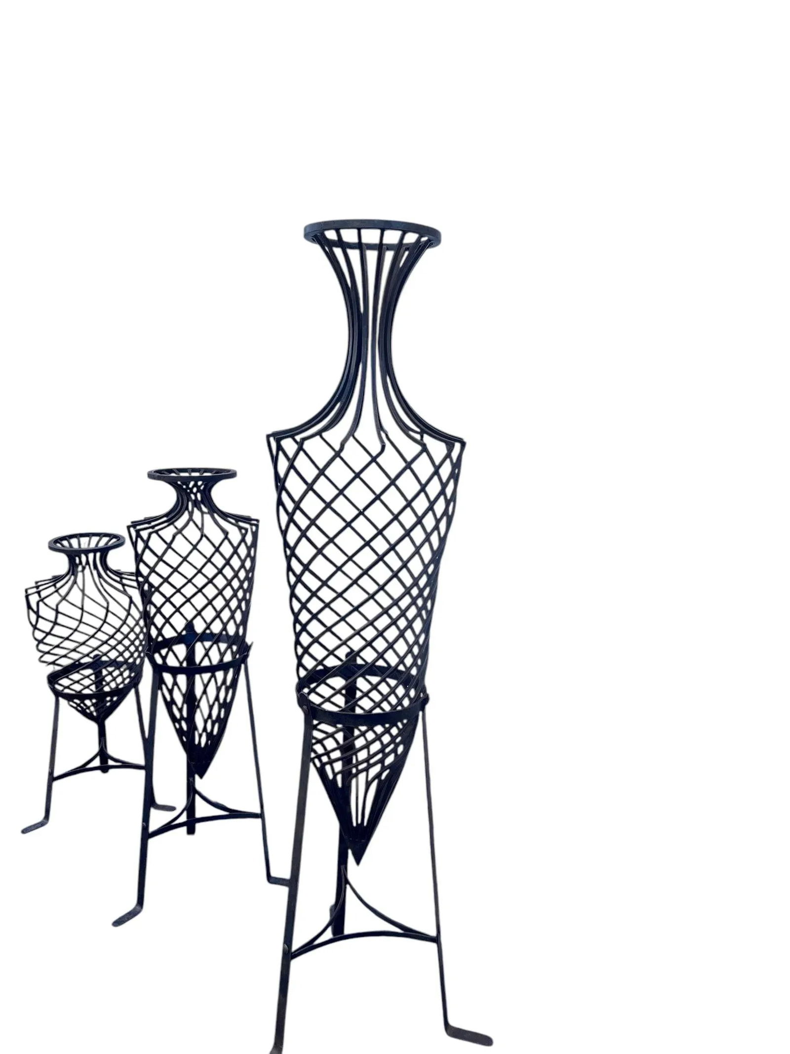 1980s Hand-Forged Wrought Iron Torpedo Urns- Set of 3 - 3
