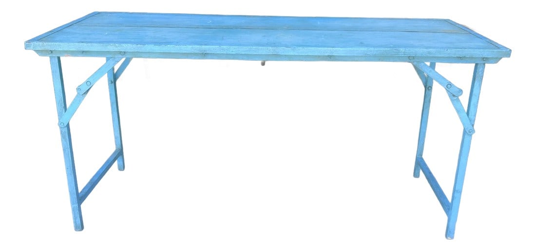 Rustic Blue Wood and Metal Folding Console Table (1 of 12)