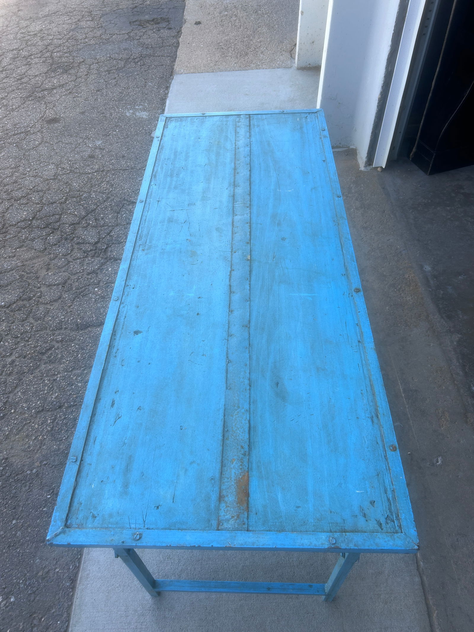 Rustic Blue Wood and Metal Folding Console Table - 4