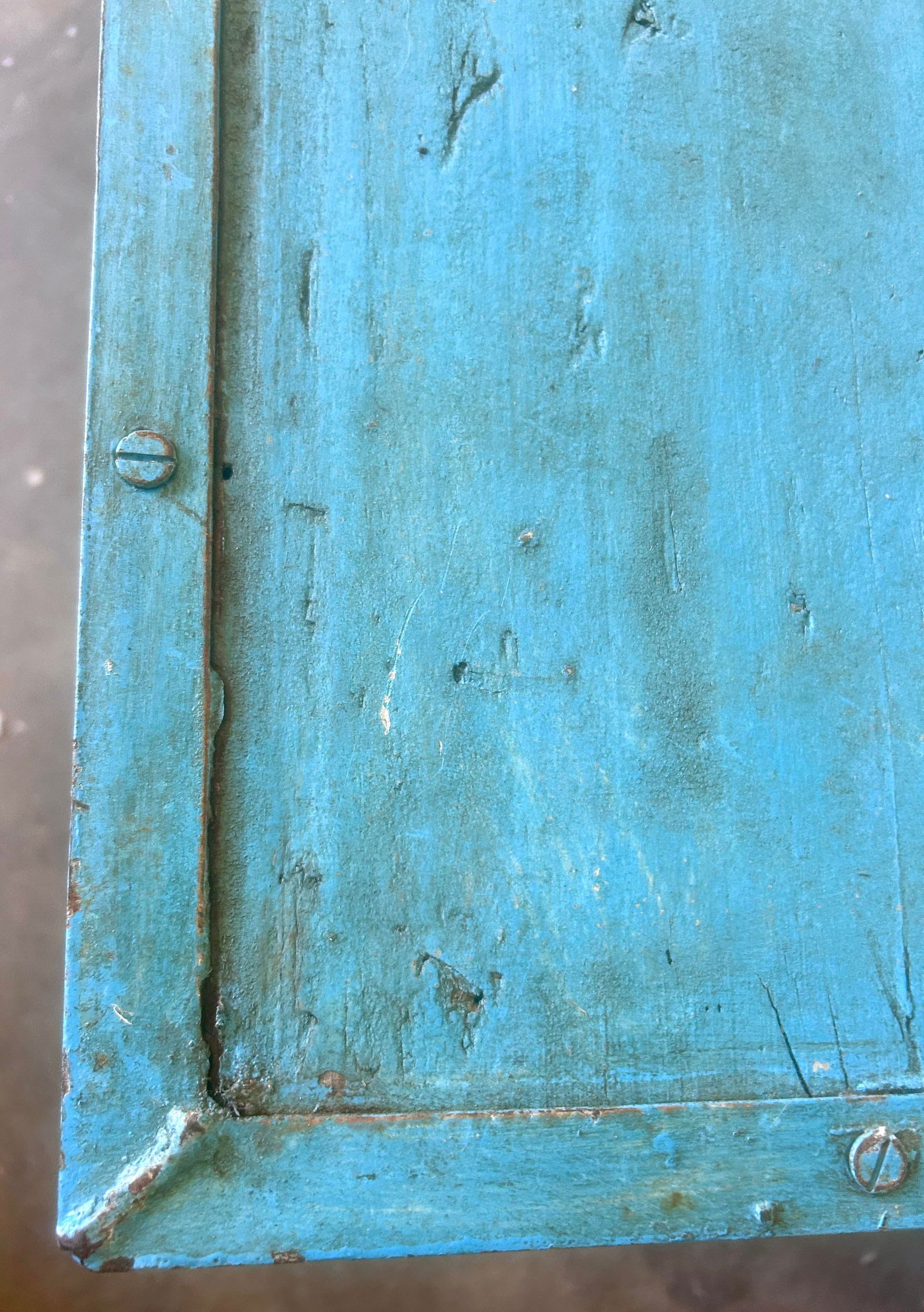 Rustic Blue Wood and Metal Folding Console Table - 9