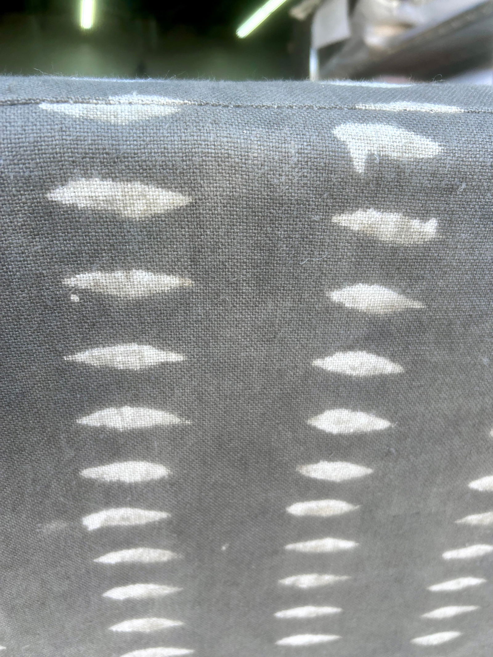 Vintage Block Print Linen Upholstered Arm Chairs, a Pair - 3