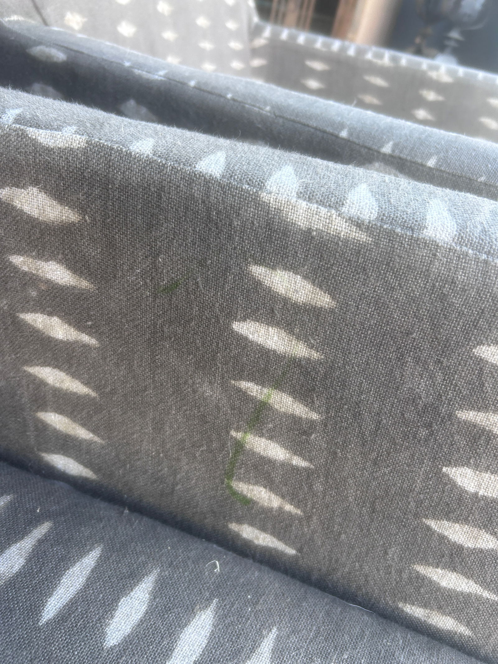 Vintage Block Print Linen Upholstered Arm Chairs, a Pair - 5