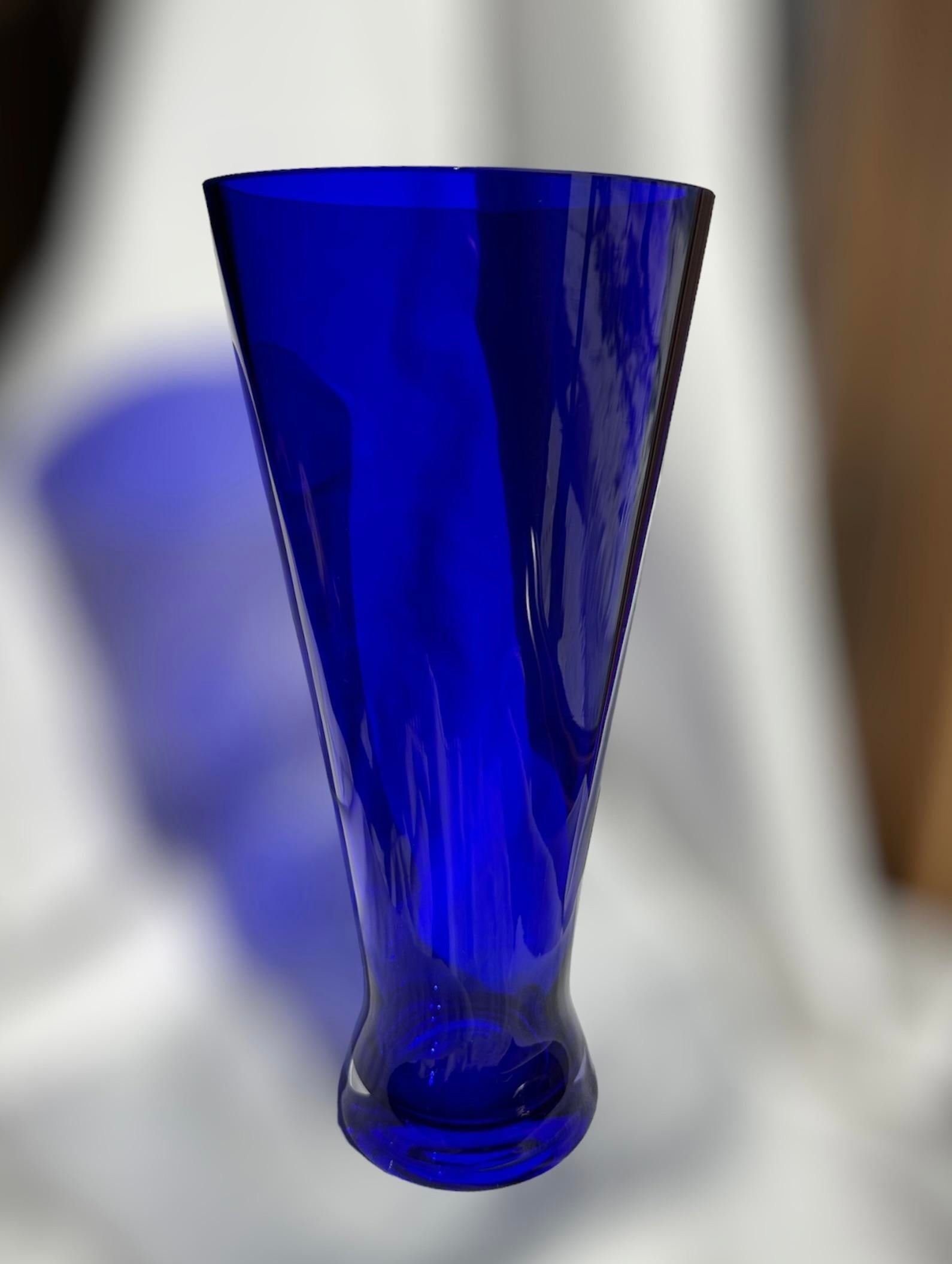 1990s Cobalt Blue Hand Blown Vase, Made in Poland - 2