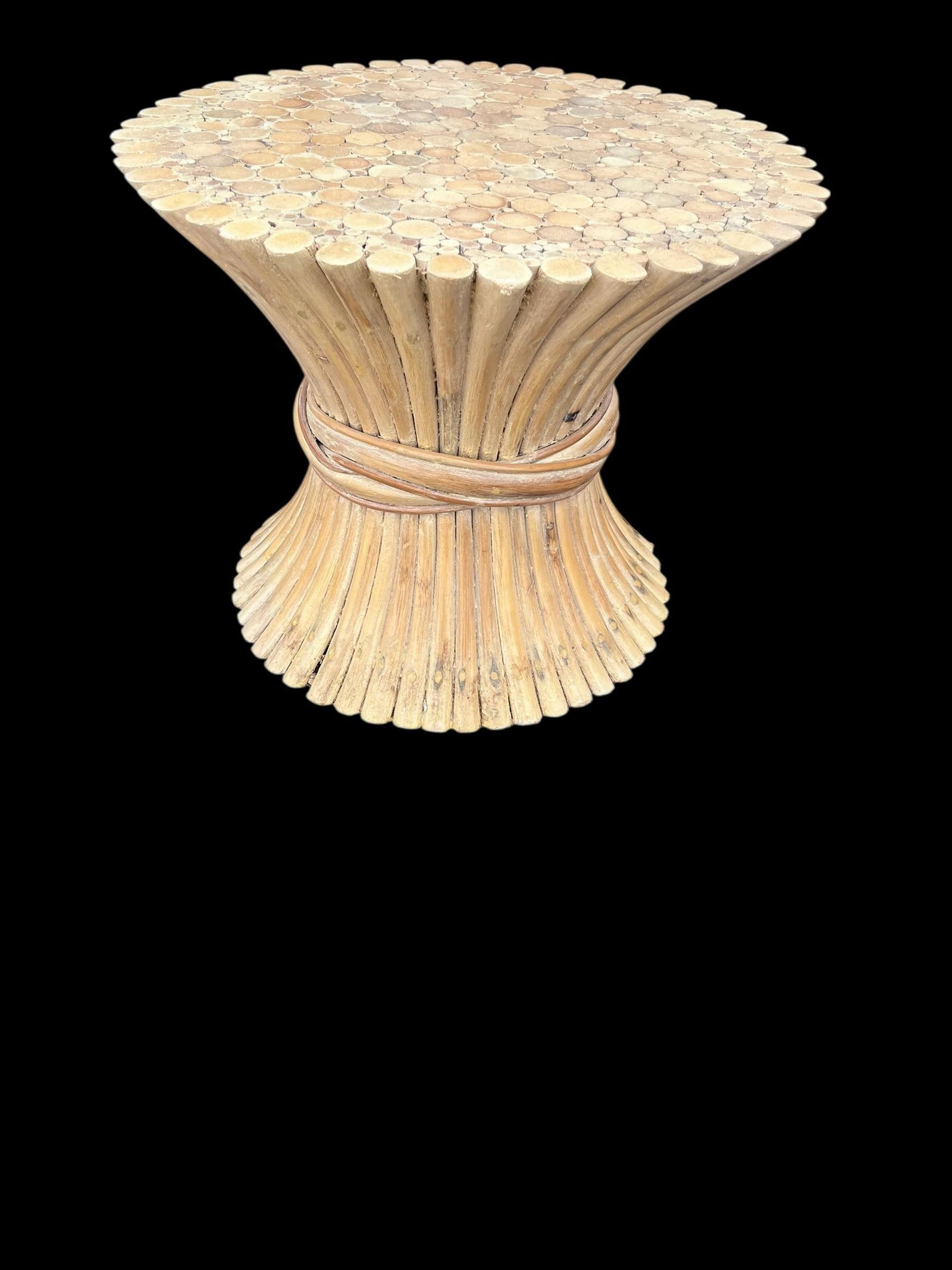 1980s Sheaf of Wheat Faux Bamboo Pedestal/ Side Table/ Coffee Table - 2