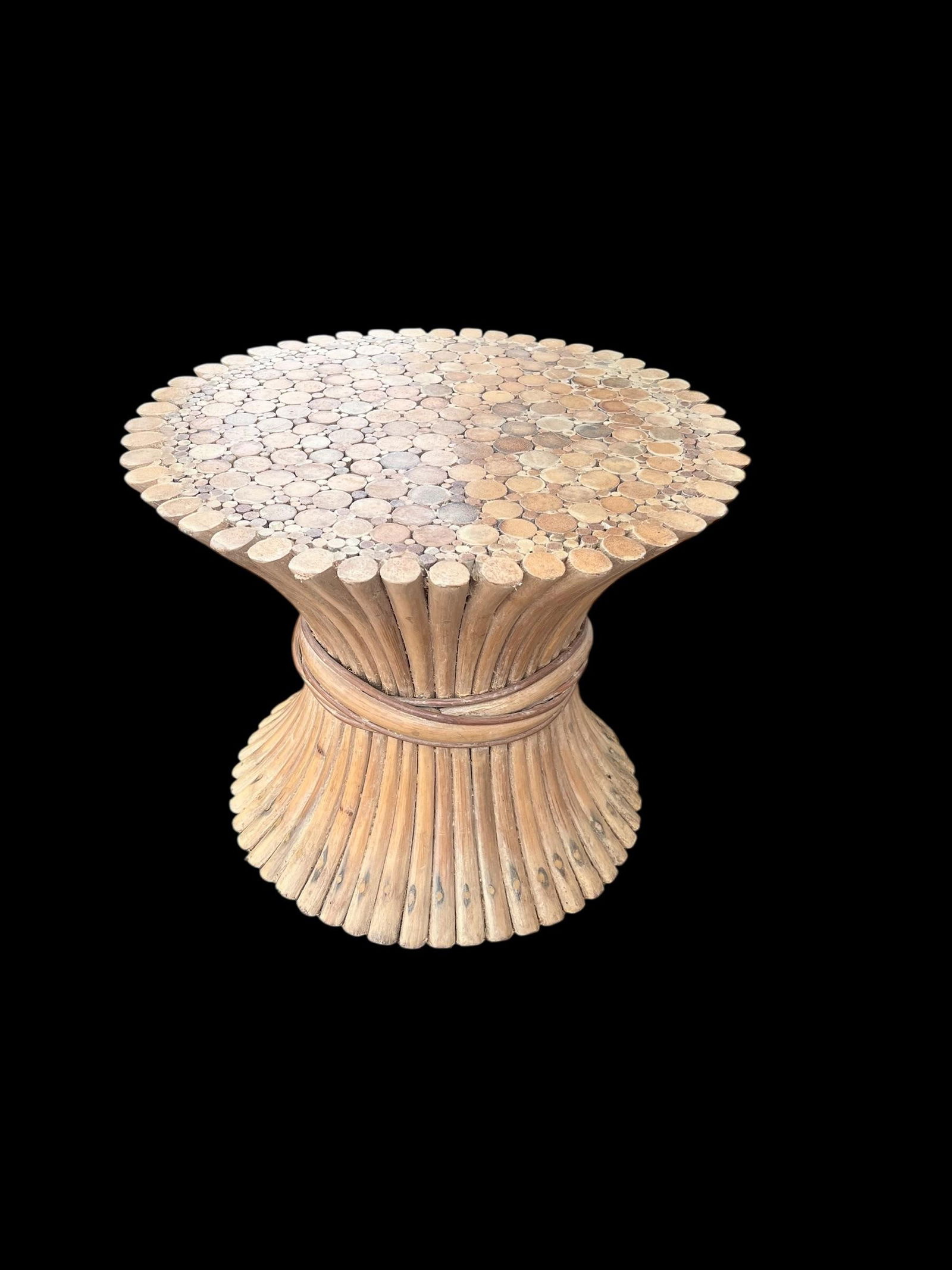 1980s Sheaf of Wheat Faux Bamboo Pedestal/ Side Table/ Coffee Table - 3