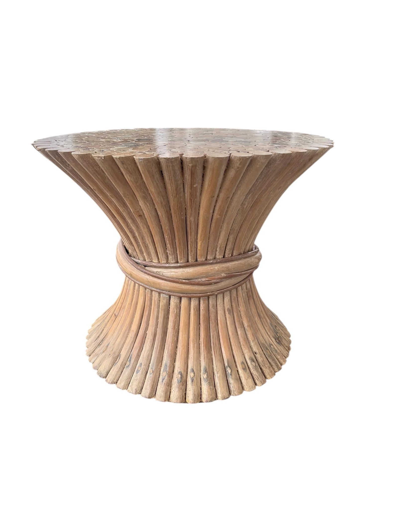 1980s Sheaf of Wheat Faux Bamboo Pedestal/ Side Table/ Coffee Table - 7