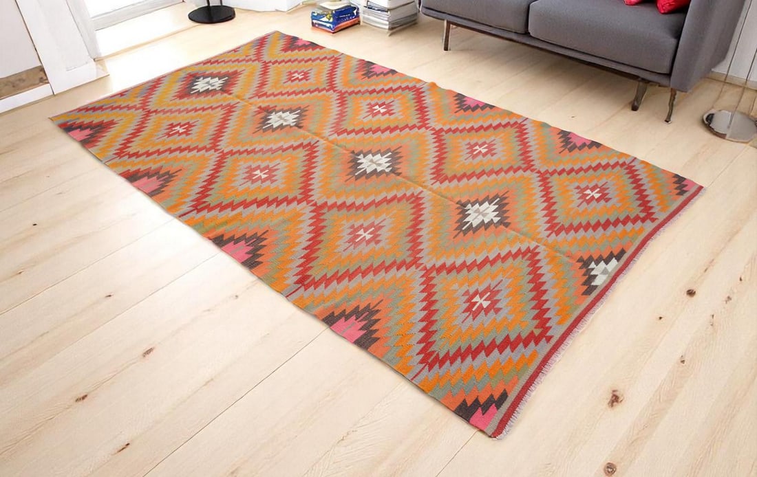 Hand Woven Turkish Rug Kilim Tribal Decor - 5'5" X 9'2" - 4