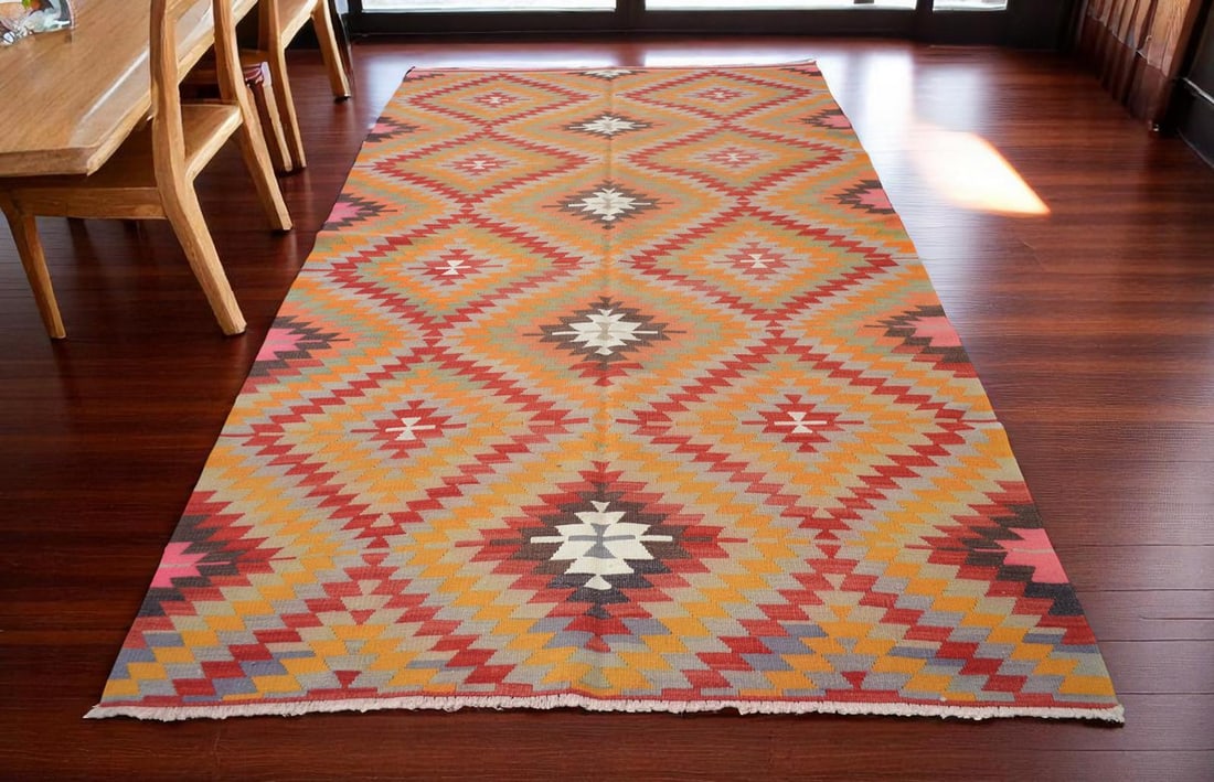 Hand Woven Turkish Rug Kilim Tribal Decor - 5'5" X 9'2" - 5