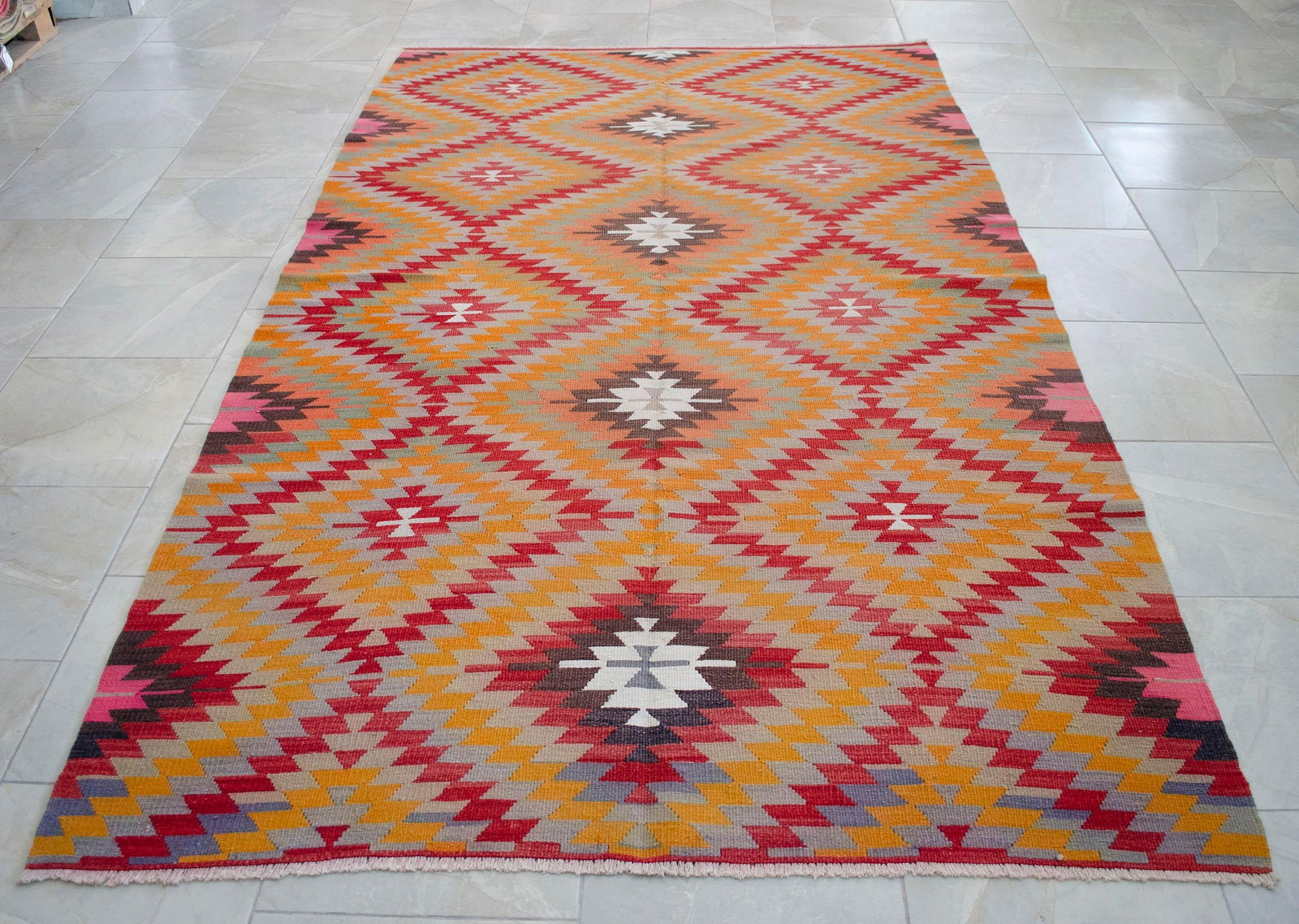 Hand Woven Turkish Rug Kilim Tribal Decor - 5'5" X 9'2" - 8