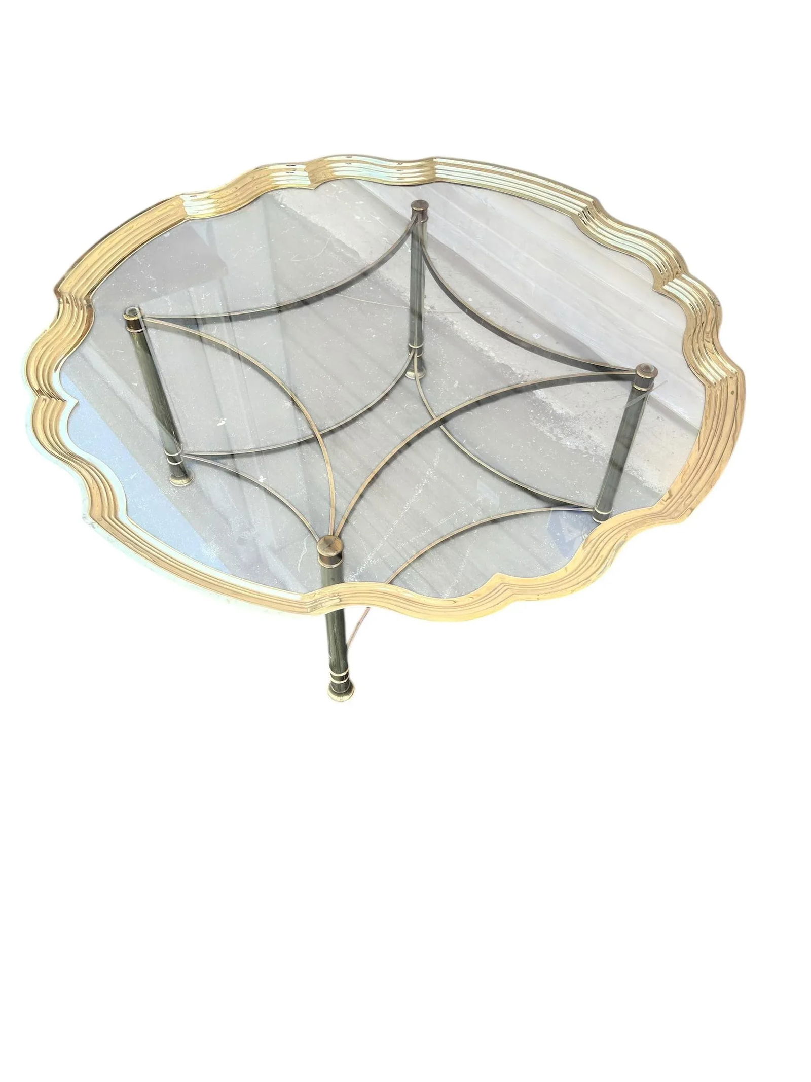 1970s Vintage Brass Scalloped Glass Coffee Table / Italy - 2