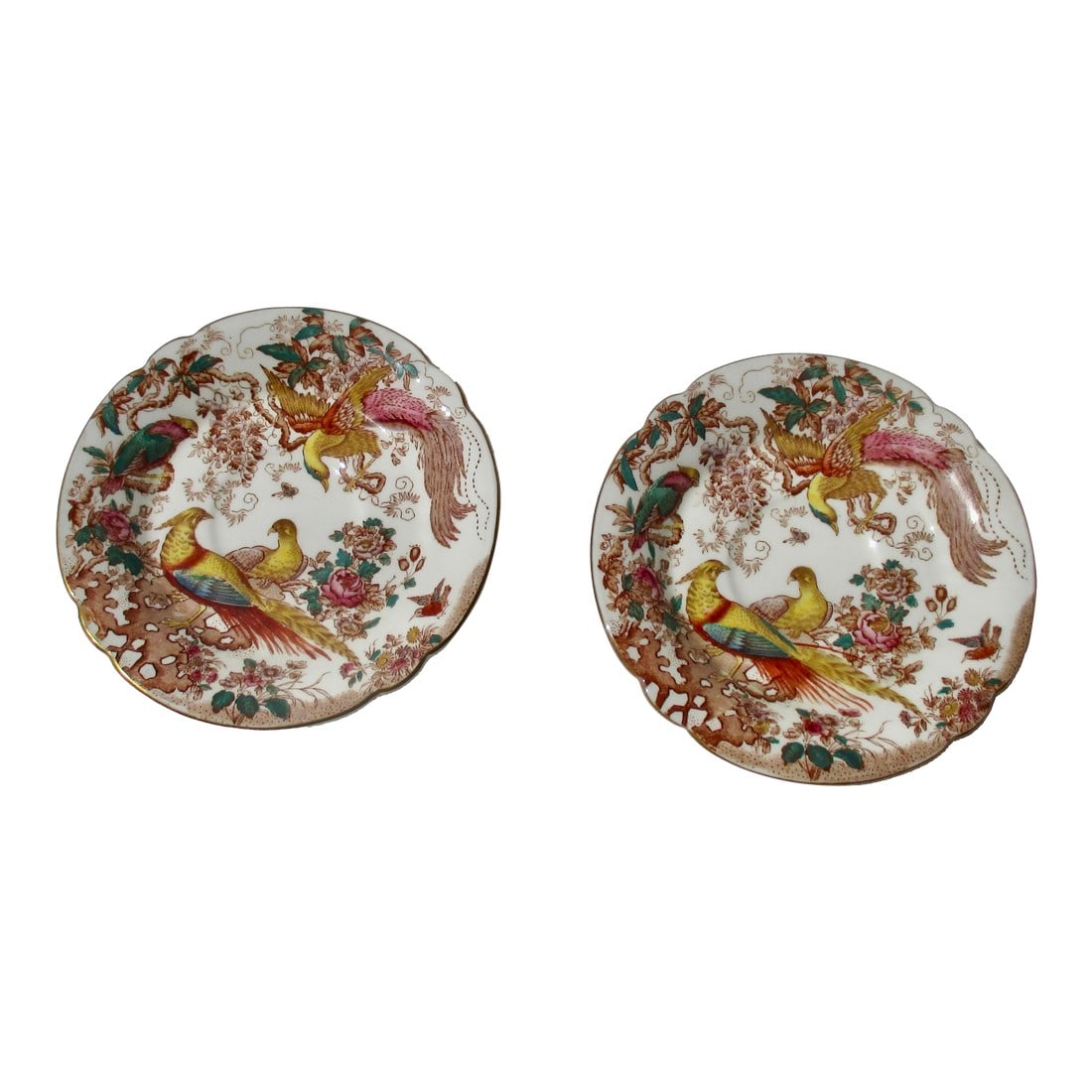 Olde Avesbury Pattern Royal Crown Darby Pair of Dishes - A Pair of 2: Two saucers for footed cups, measurements are 5.75" in diameter. Hallmarked to the backs with Mid-century red stamp. Lovely and popular pattern, Royal Crown Darby Made in England INV SFB #7 