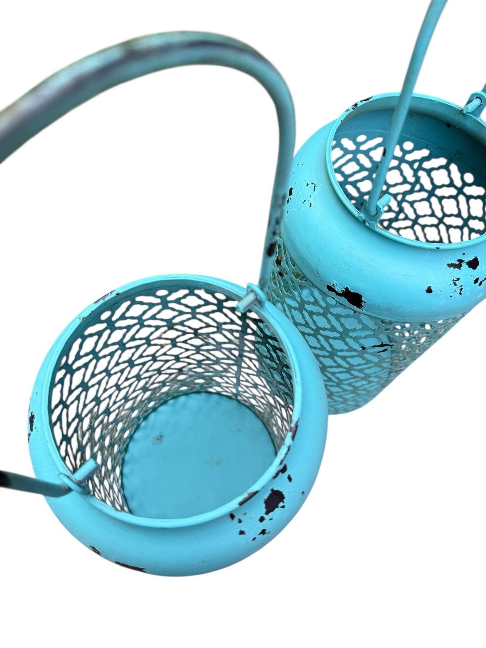 Vintage Blue Patina Lanterns -a Pair - 6