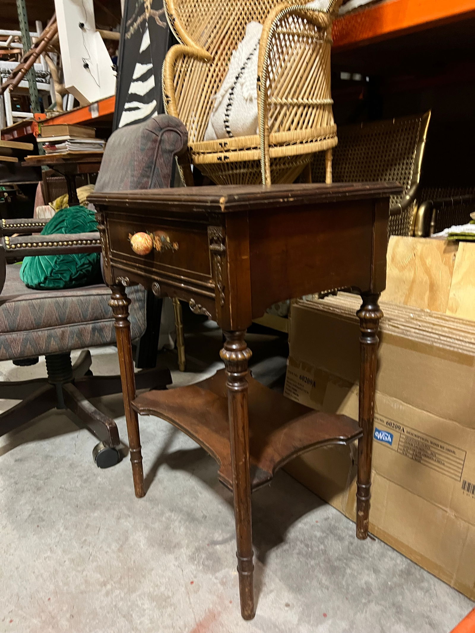 Wooden Mid Century Modern Beside Table With Rose Painted Details - 8