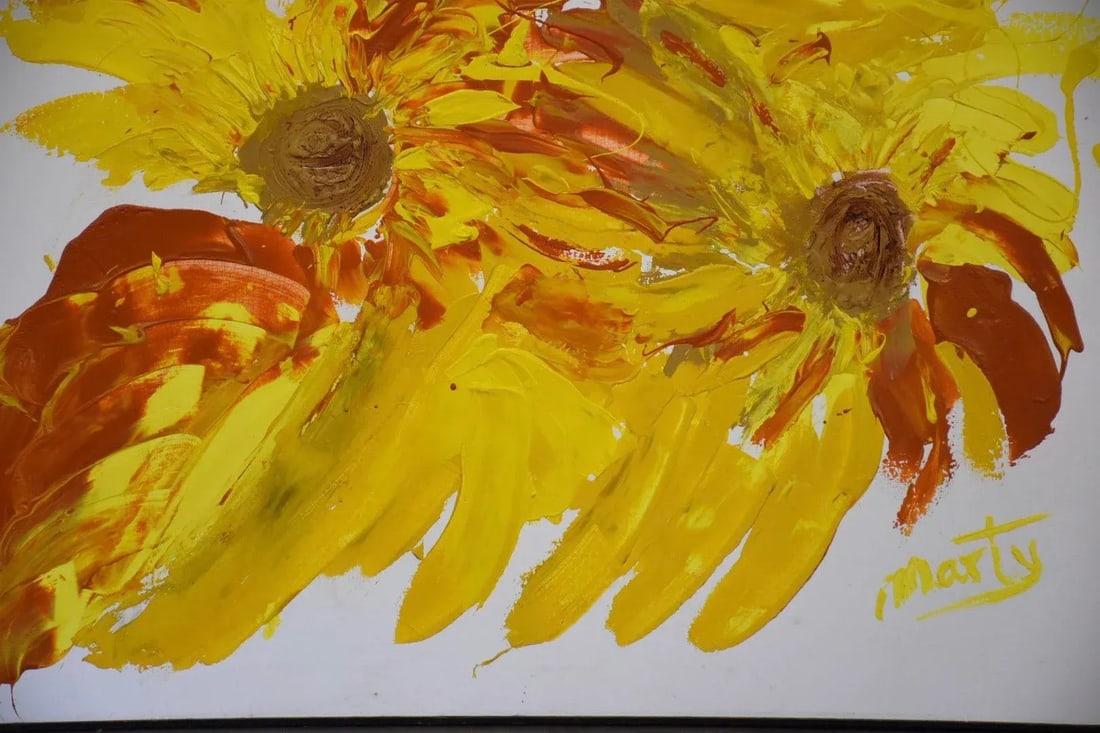 Abstract Yellow Painting Signed "Marty - 6